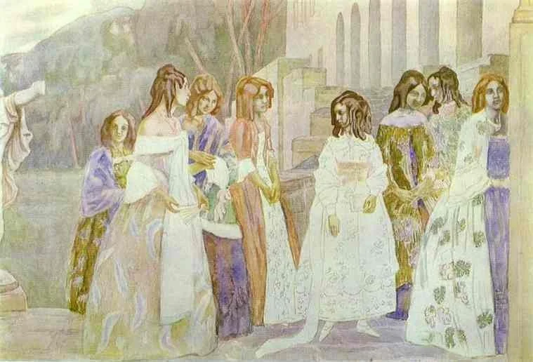 Requiem., by Victor Borisov-Musatov, watercolor, 1905