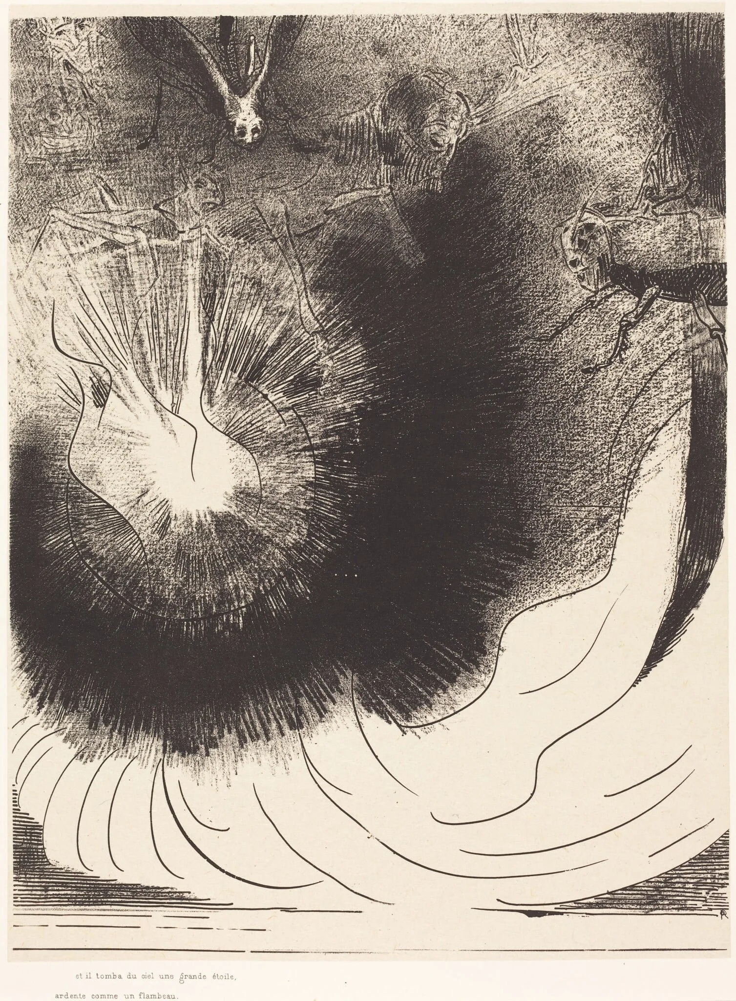 Et il tombe du ciel une grande etoile ardente (And there fell a great star from heaven burning as it were a lamp), by Odilon Redon, ink, 1899