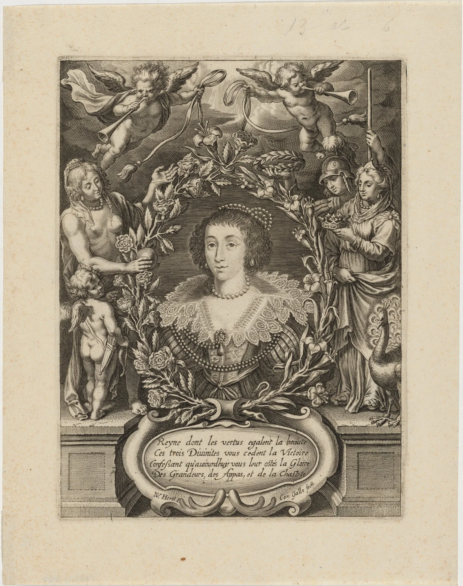 Henrietta Maria (?), by Cornelis Galle I, ink, 1613