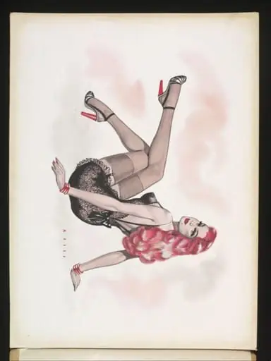 'Pin-up' girl with pink hair wearing a black lace slip