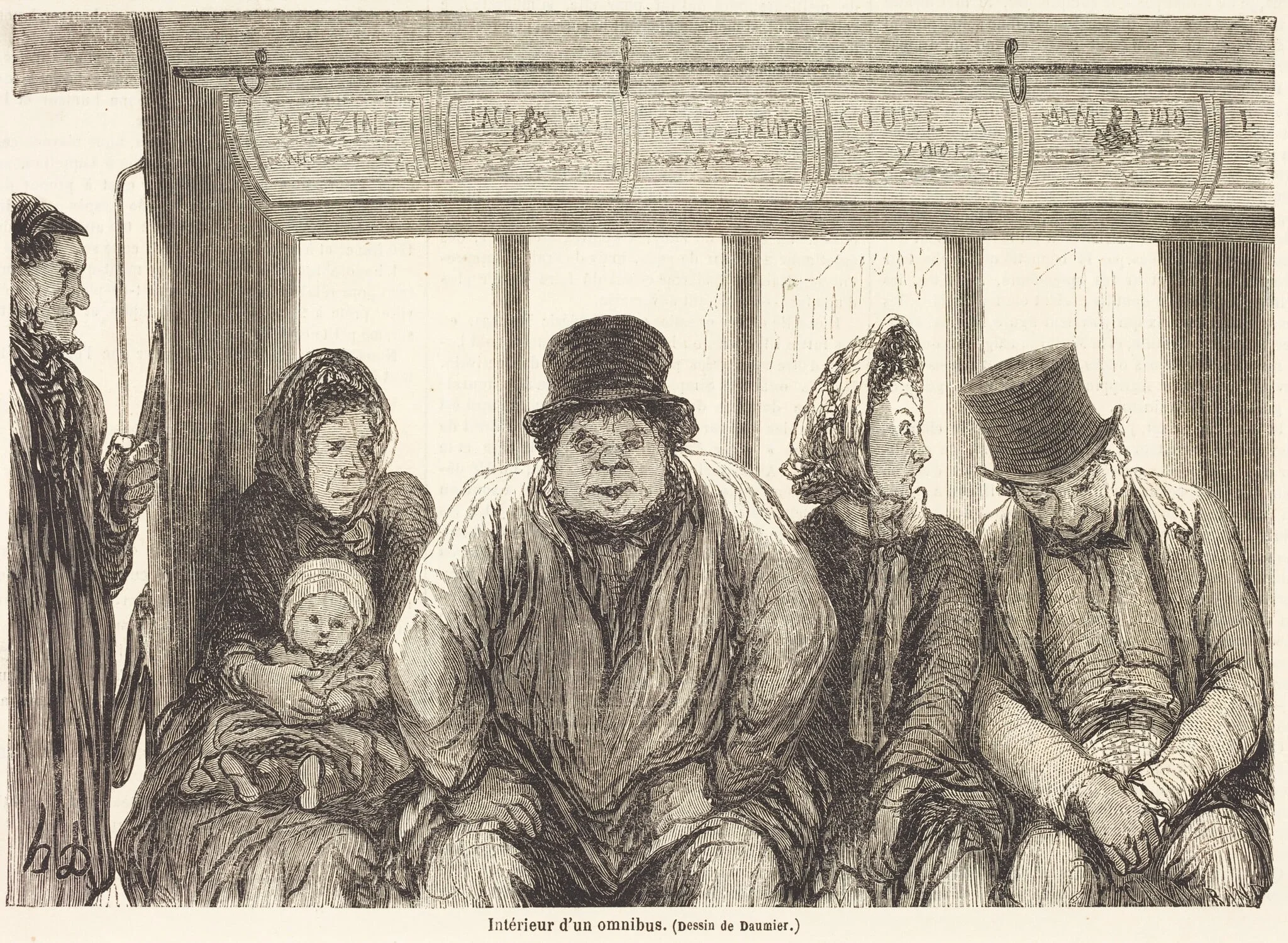 Interieur d'un omnibus [bottom half], by Charles Maurand, ink, 1864