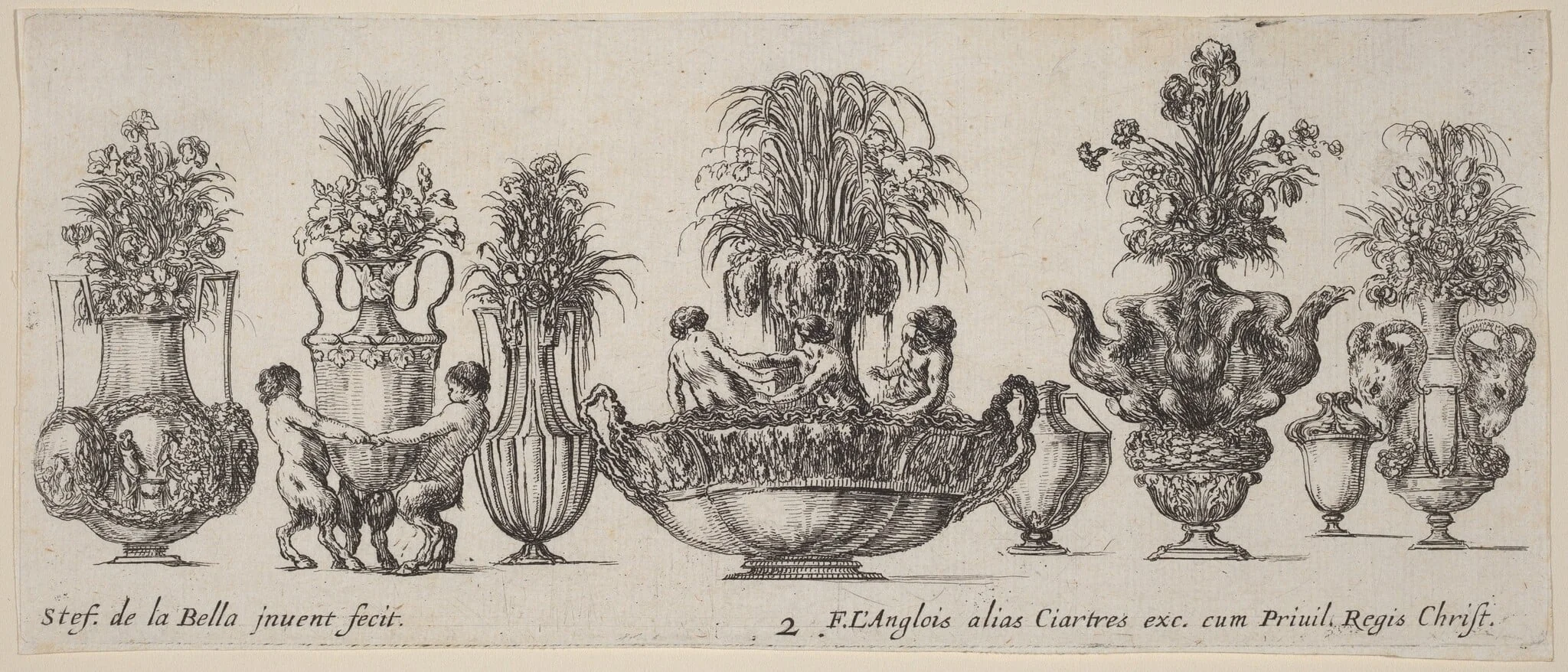 Fantastic Vases, by Stefano Della Bella, ink, 1646