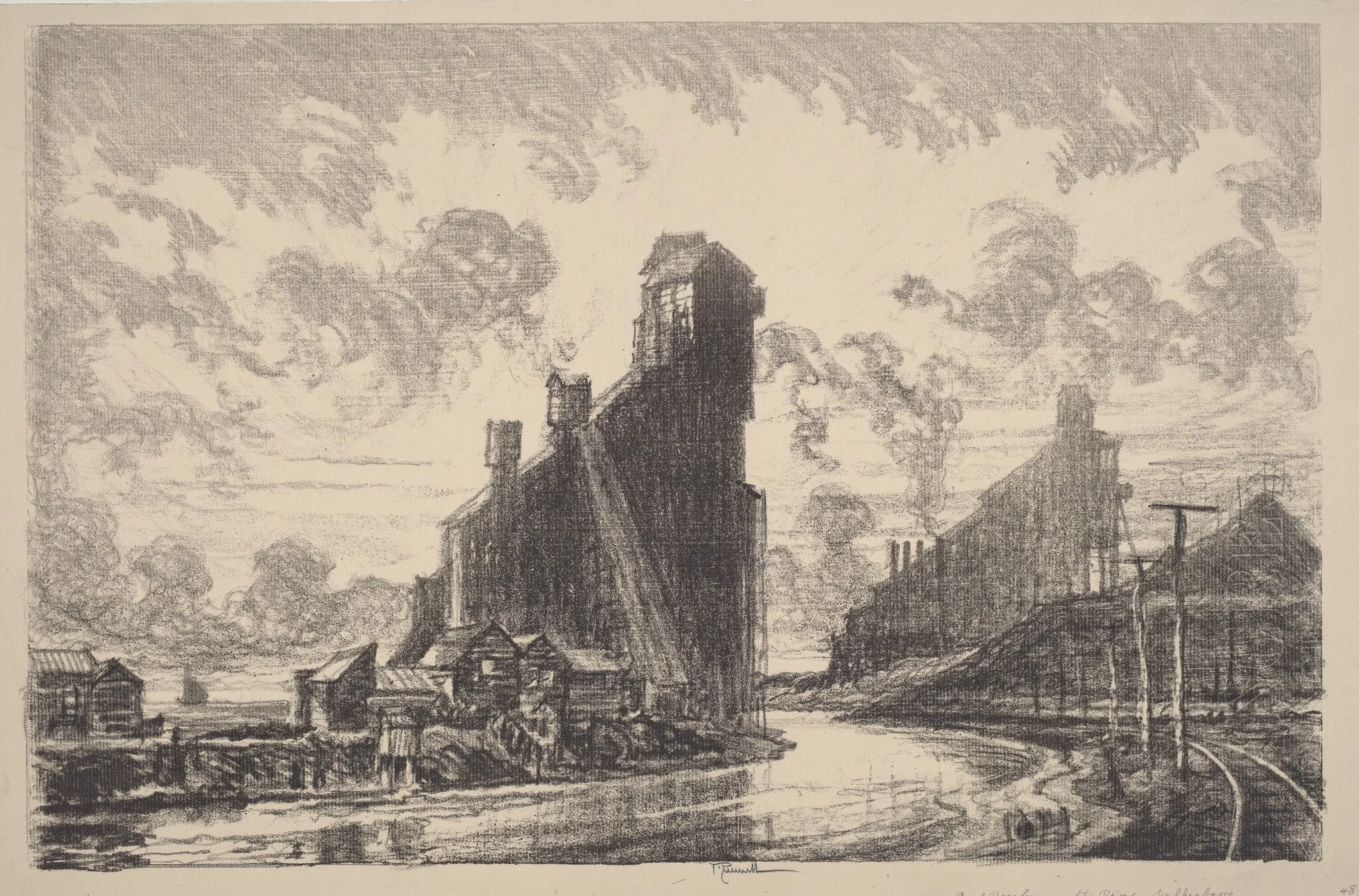 Coal Breaker on the River, by Joseph Pennell, ink, 1910