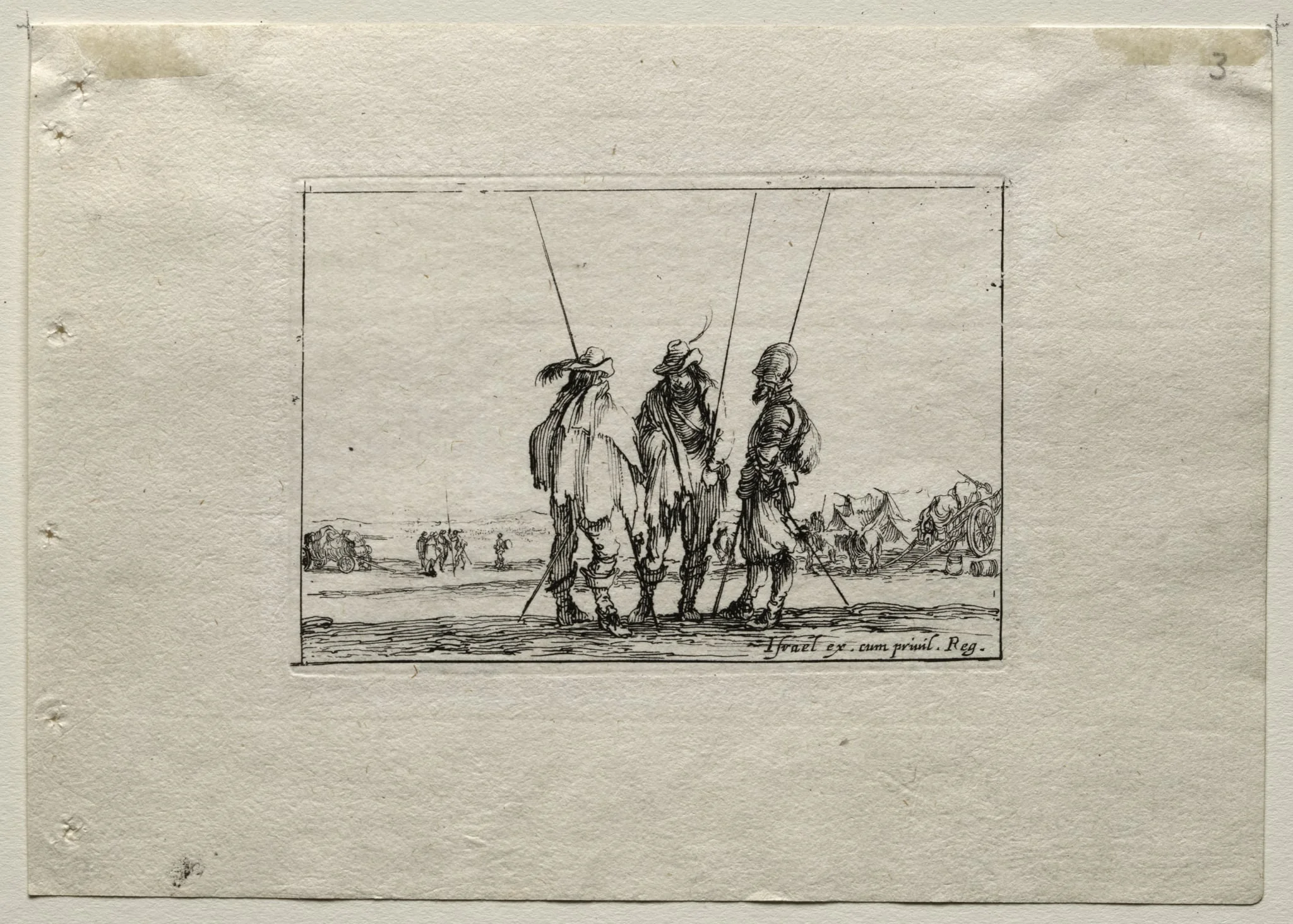 Caprices:  Three Standing Soldiers, by Stefano Della Bella, 1642