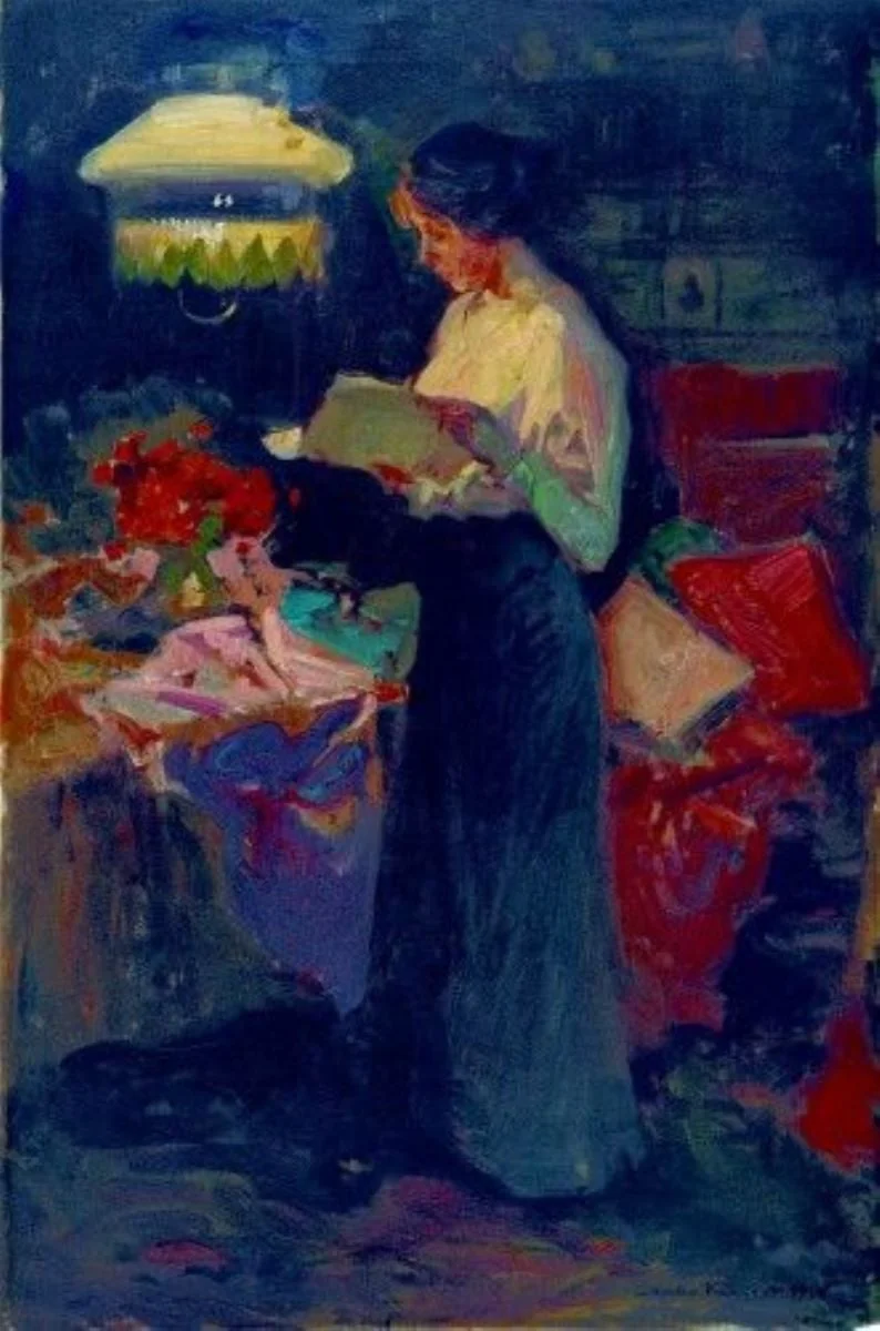Lectură la lumina lămpii, by Nicolae Vermont, unspecified