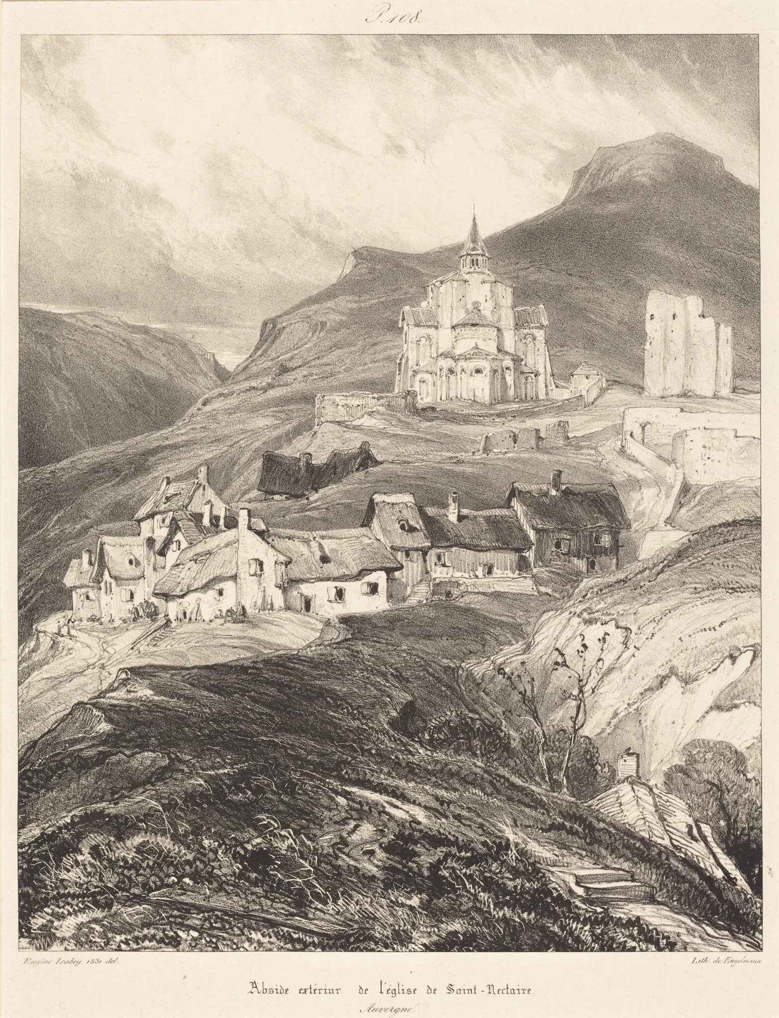 Abside de l'église de Saint-Nectaire, by Eugène Isabey, ink, 1831