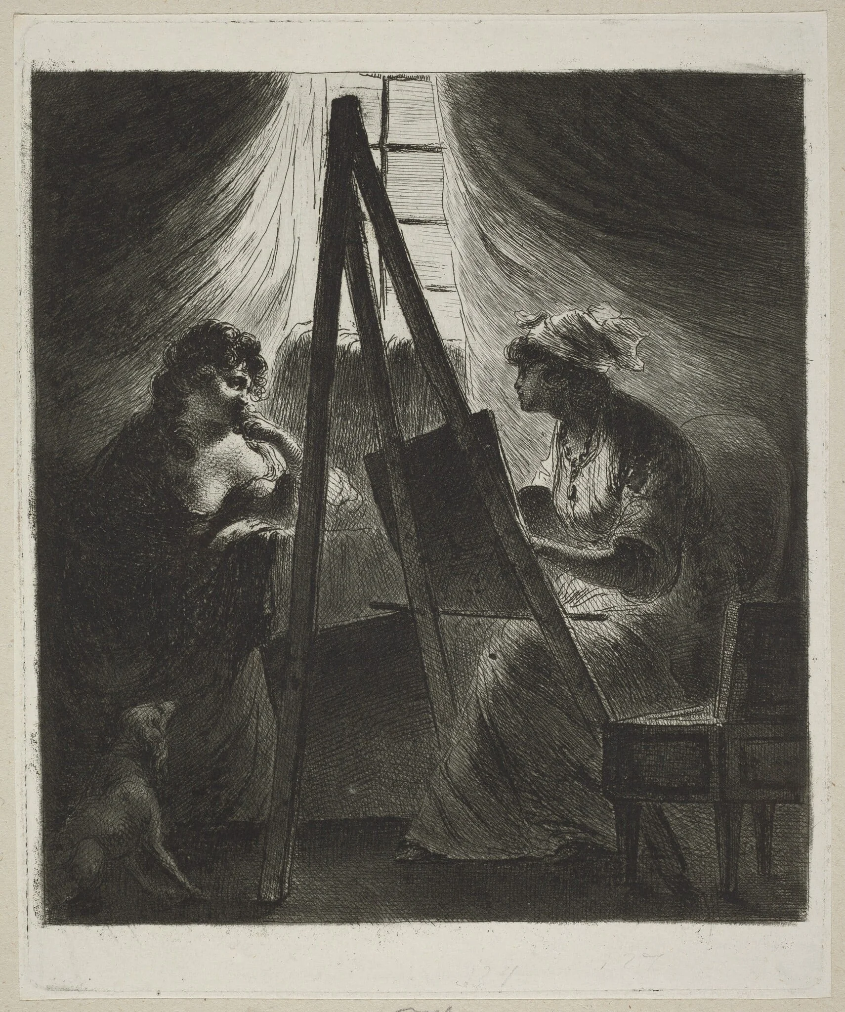 Woman Painter at Easel, by Vivant Denon, ink, 1786
