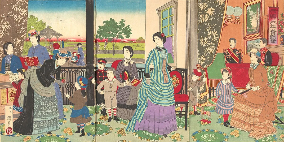 井上安治画　『共楽泰平貴顕図』|Peaceful Pleasures of the Highest Nobility (Kyōraku taihei kiken zu), by Inoue Yasuji, ink, 1887