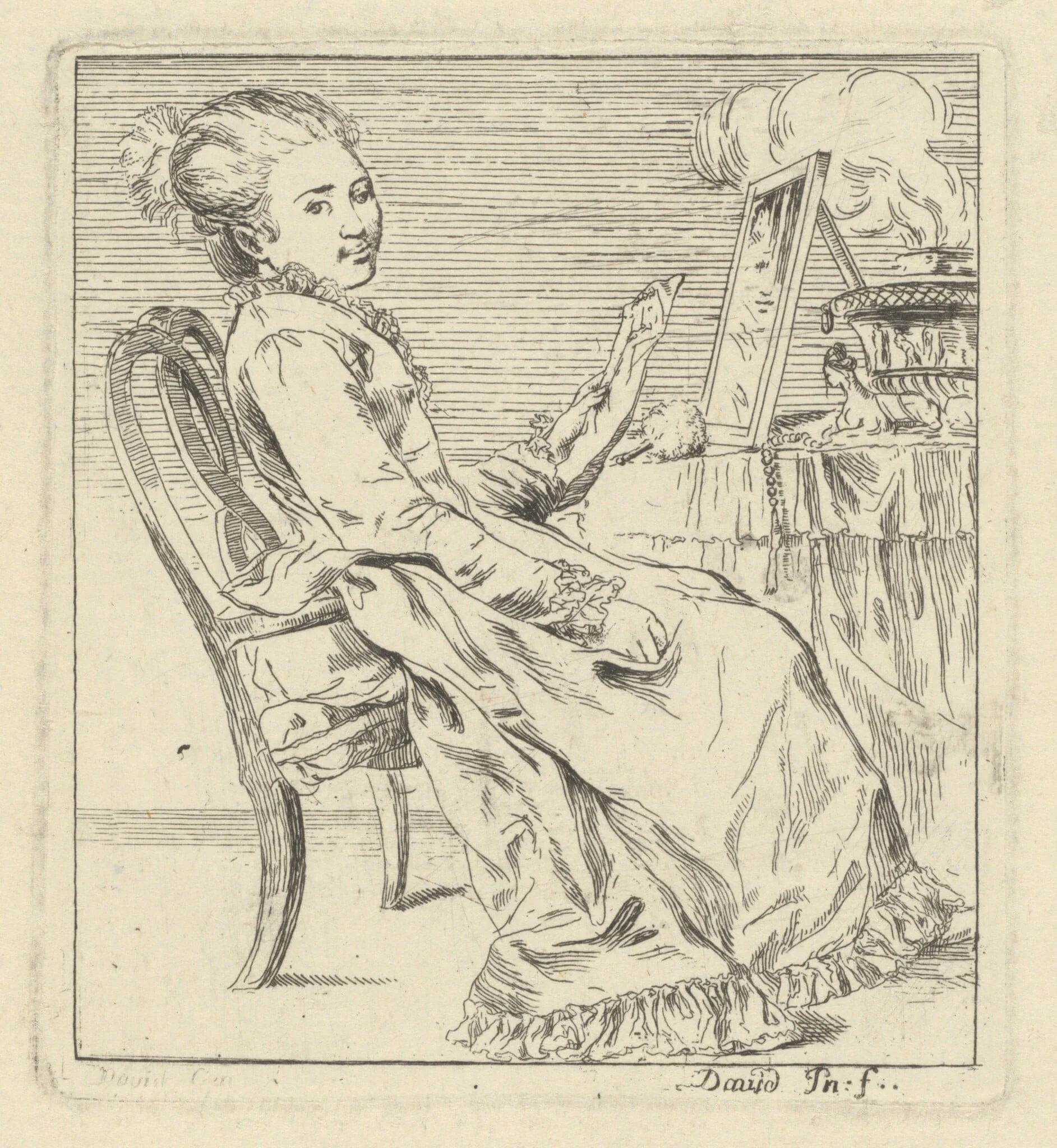 A Seated Young Woman Holding a Letter, by Giovanni David, ink, 1775