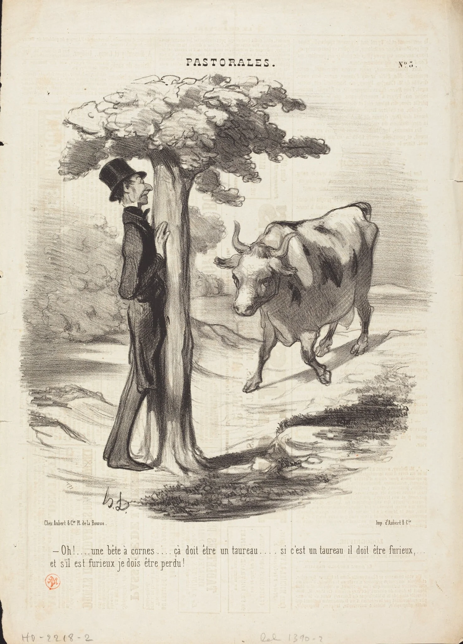 Oh!... une bête a cornes..., by Honoré Daumier, ink, 1845