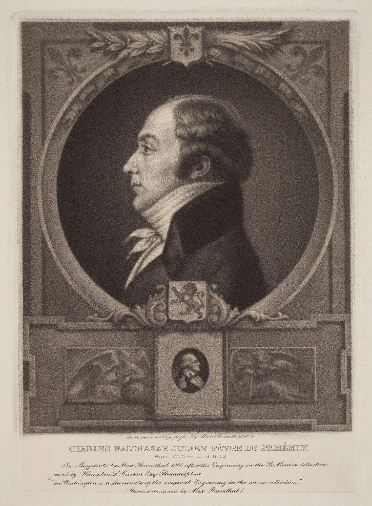 Charles Balthazar Julien Févret de Saint-Mémin, by Max Rosenthal, ink, 1900