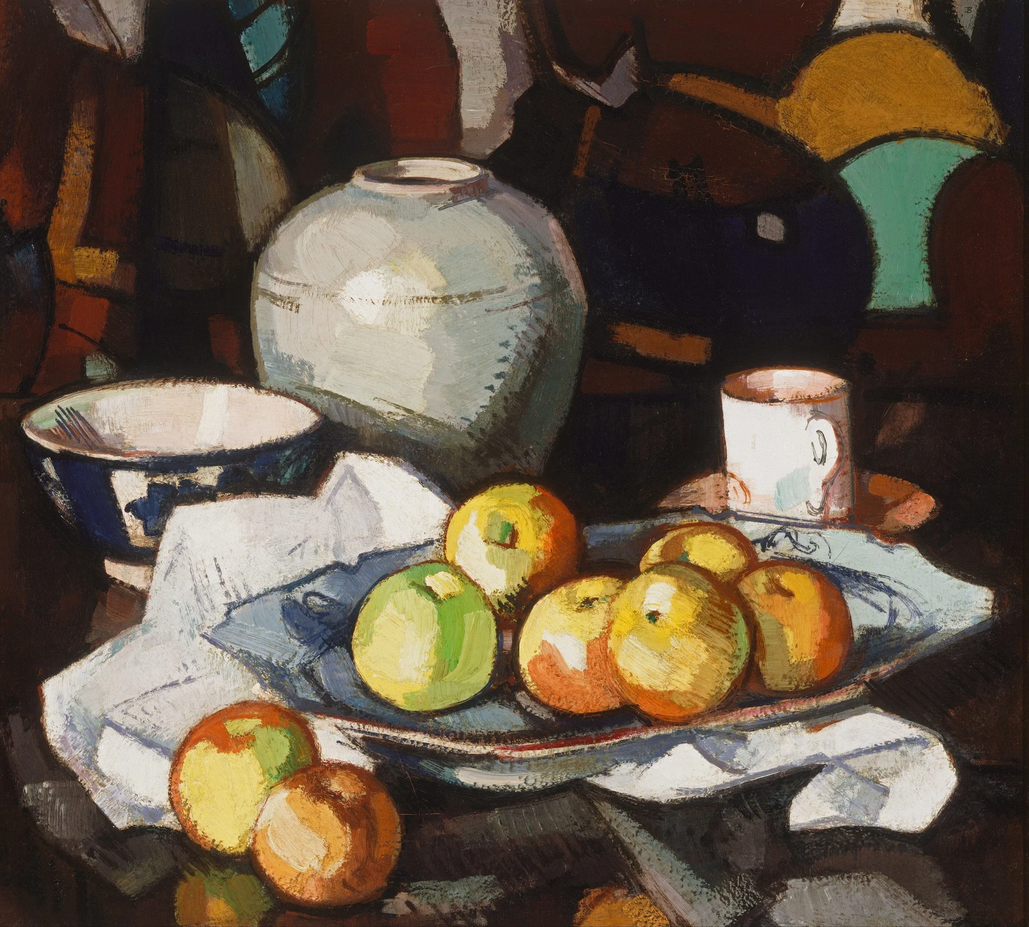 Still life: apples and jar, by Samuel Peploe, oil, 1912