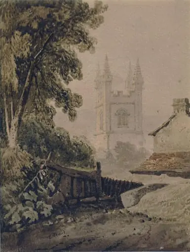 Church tower and cottage