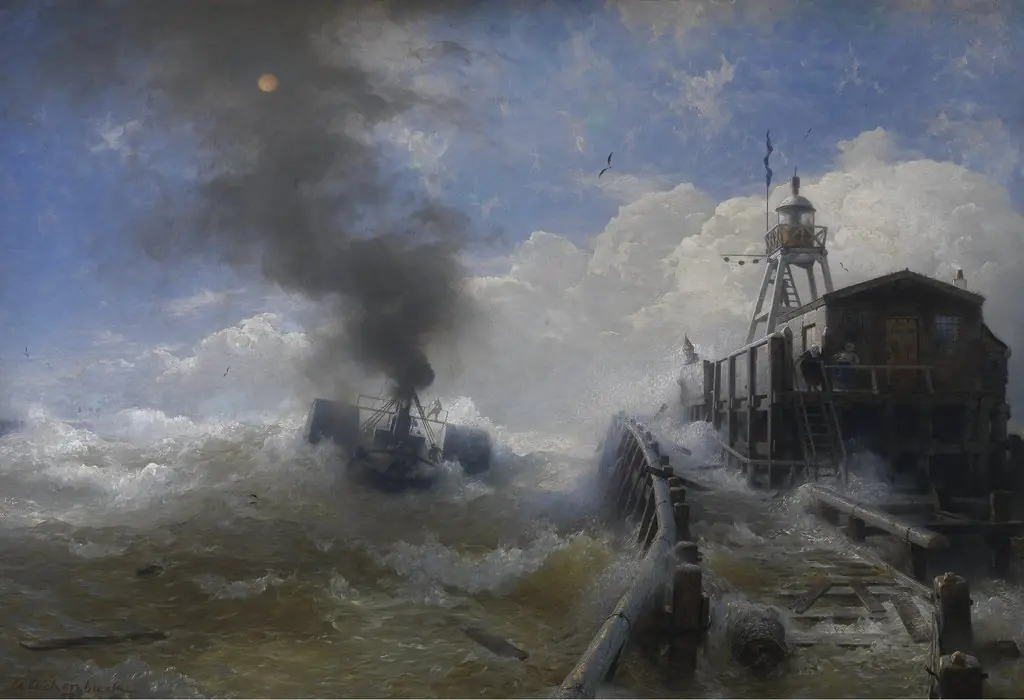 Towboat leaving the port of Ostend at heyday