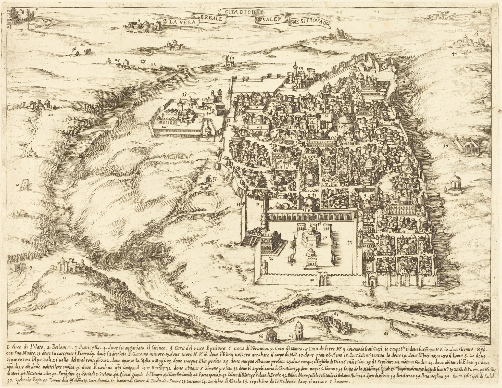 Aerial View of the City of Jerusalem, by Jacques Callot, ink, 1619