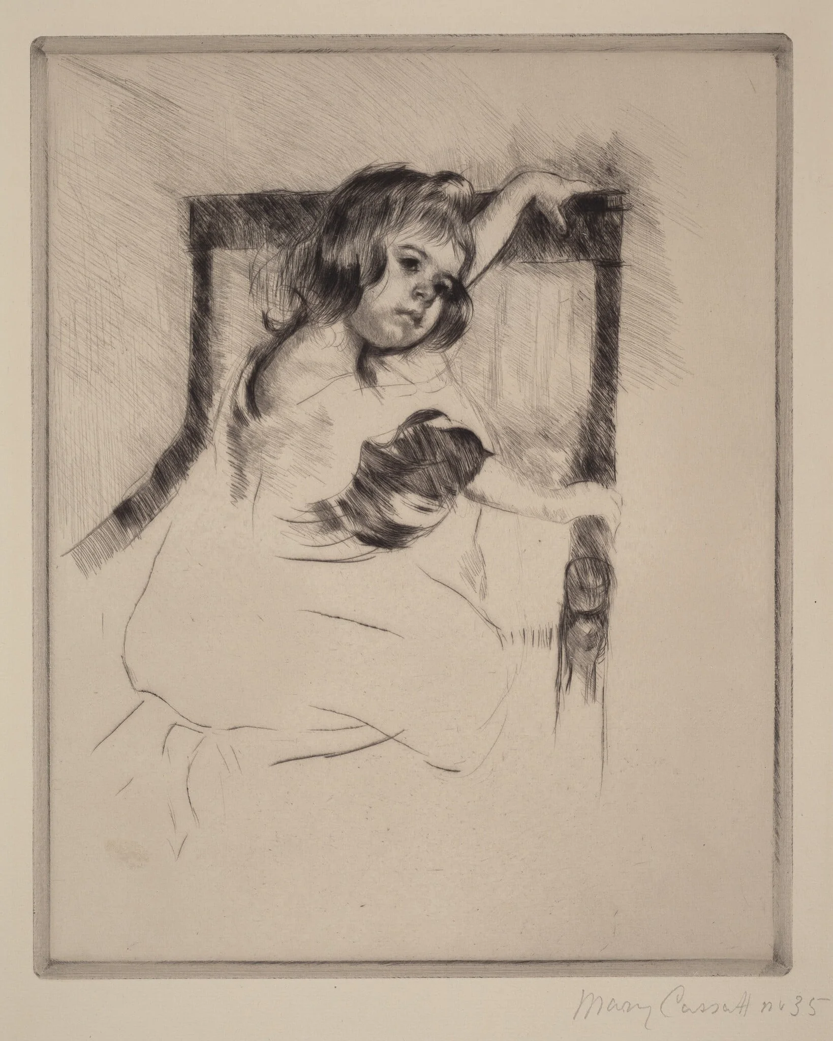 Kneeling in an Armchair, by Mary Cassatt, ink, 1903
