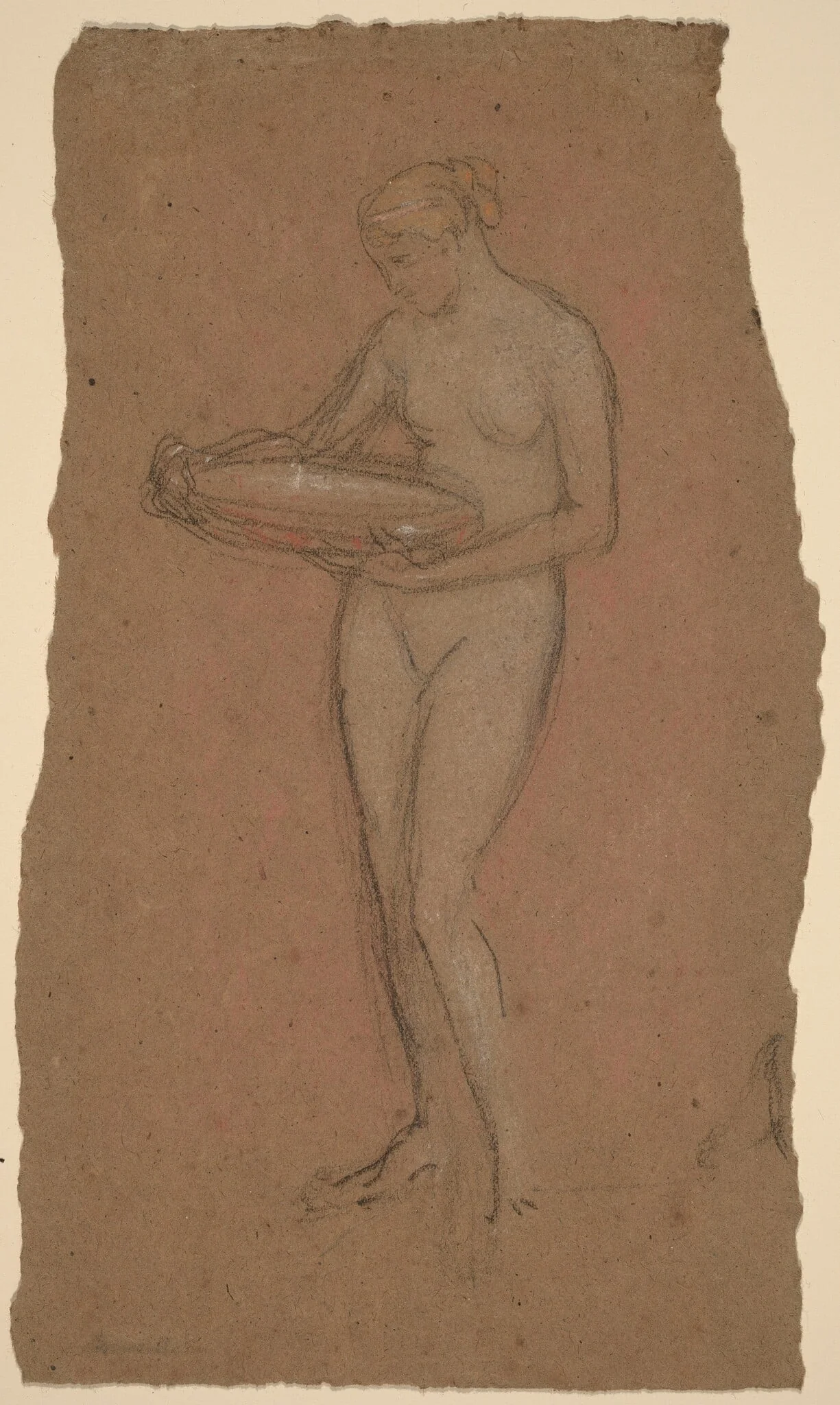 Standing Female Nude Holding a Bowl [recto], by James McNeill Whistler, graphite, 1870