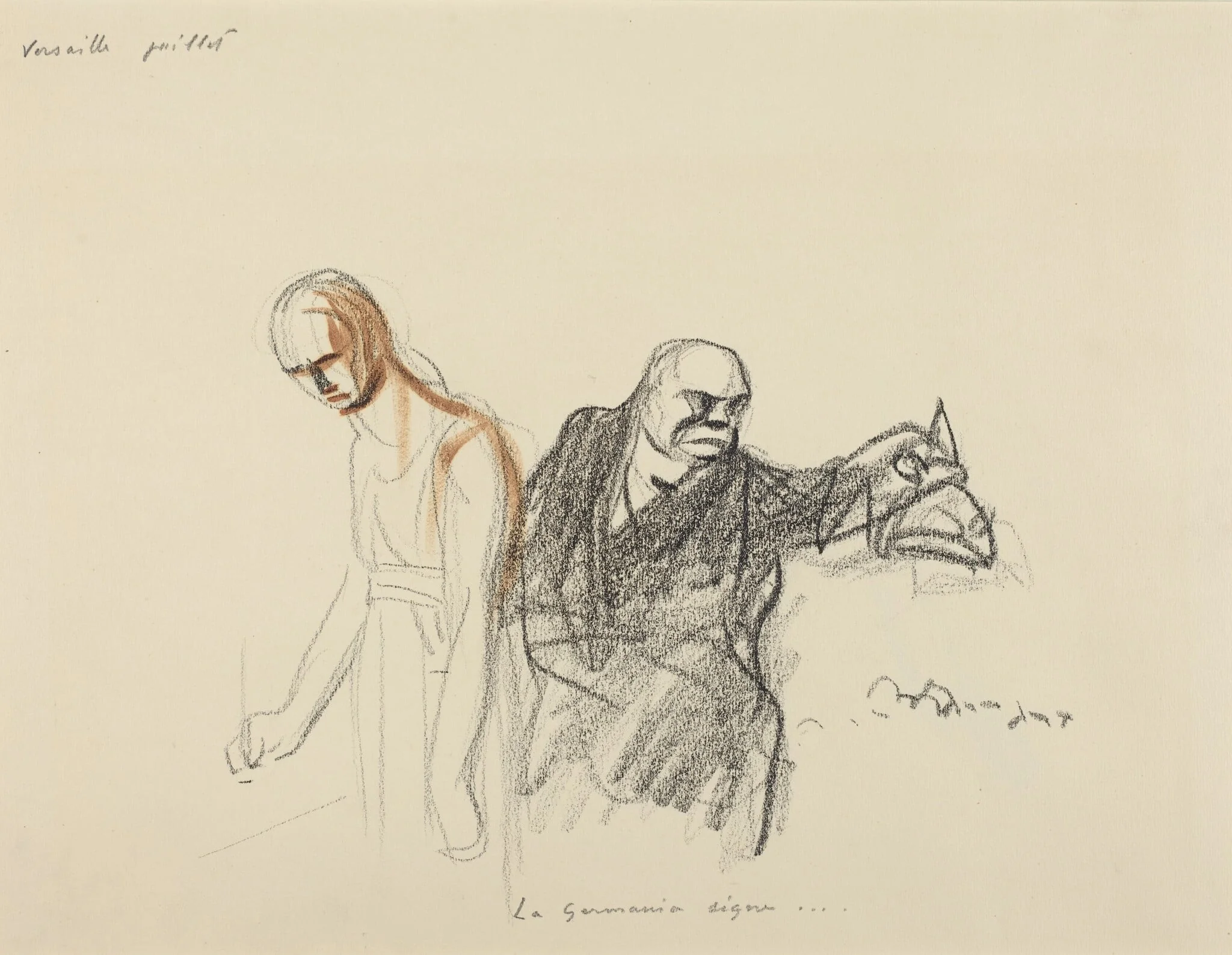 a) Versailles juillet.  La Germania signe... (recto); b) Sketch for Figure of Germania (verso)