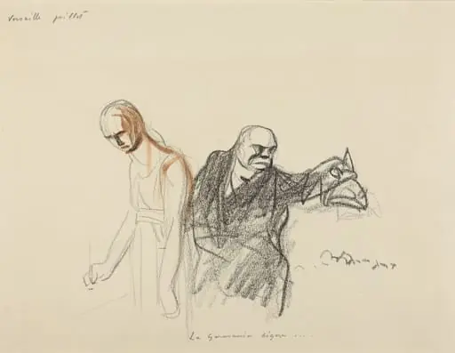 a) Versailles juillet.  La Germania signe... (recto); b) Sketch for Figure of Germania (verso)