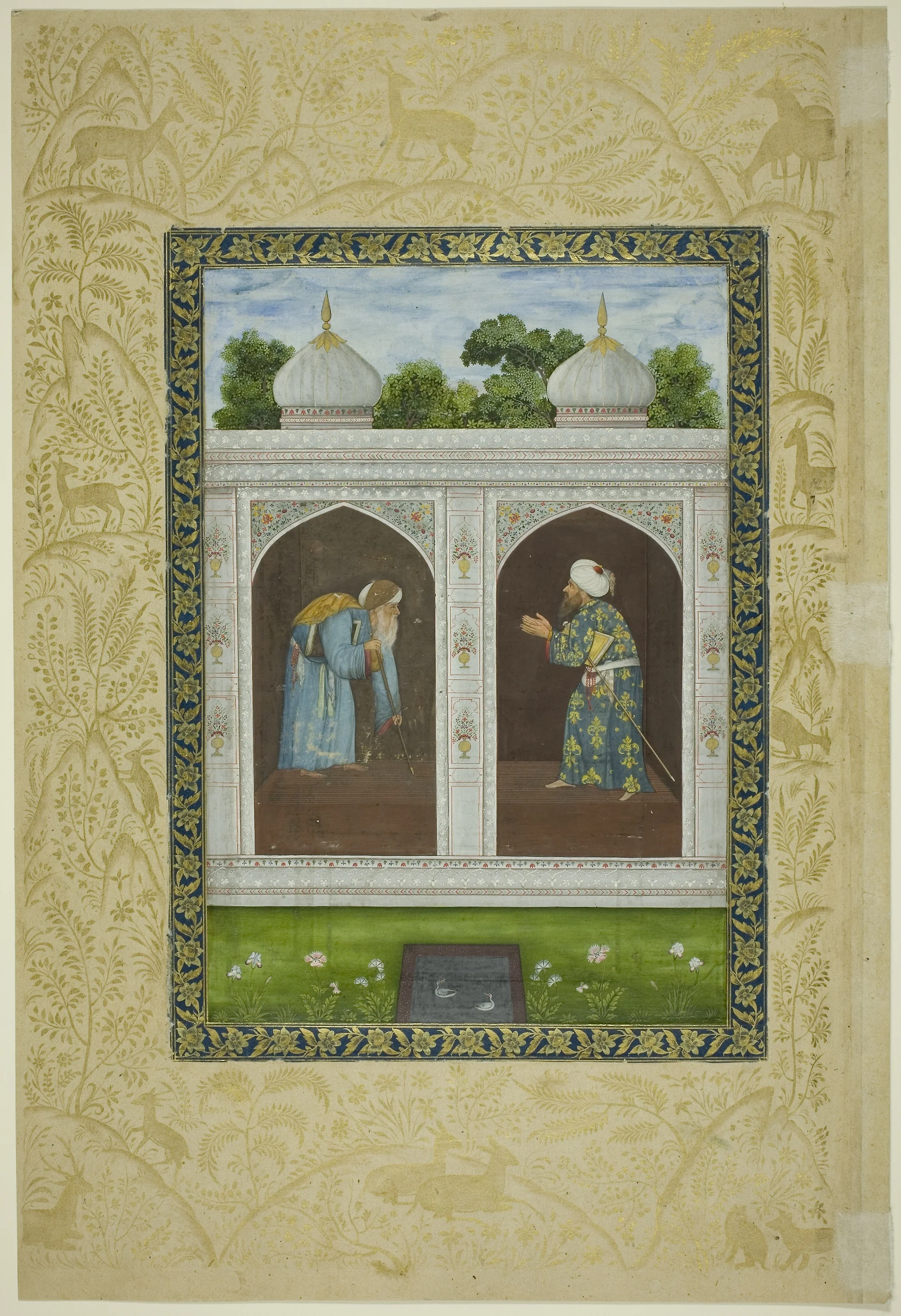 Album Page with Two Sheikhs and Calligraphic Specimens
