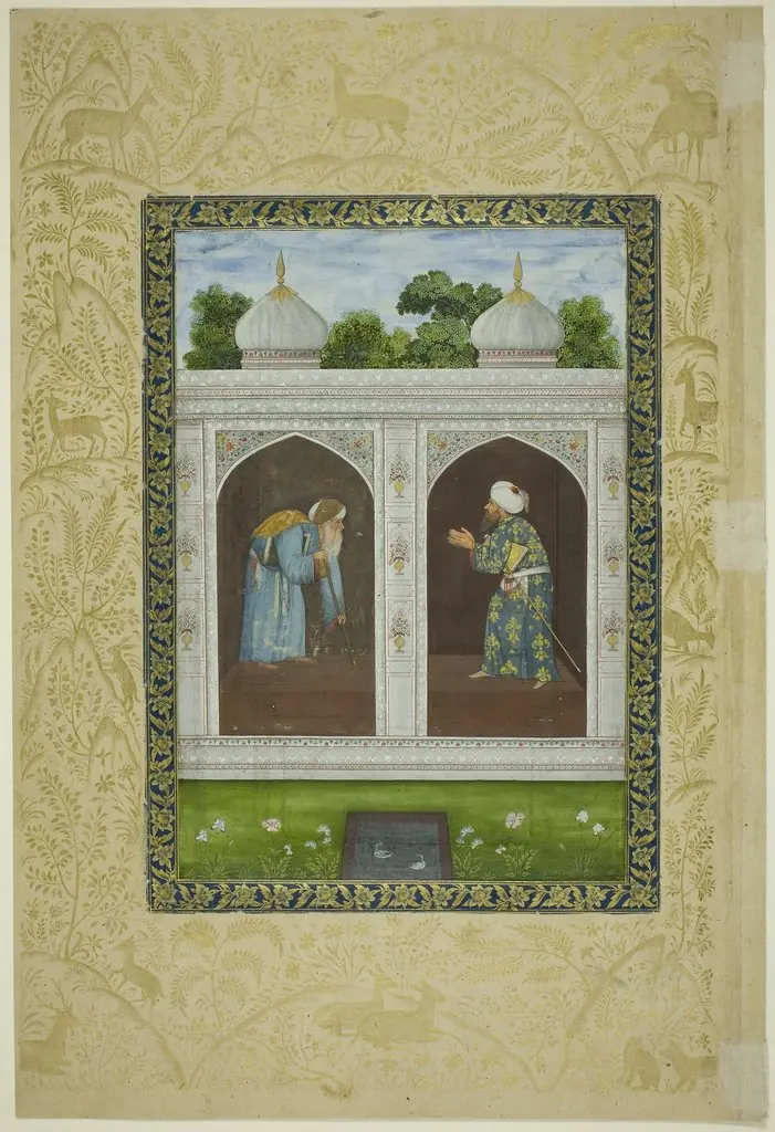 Album Page with Two Sheikhs and Calligraphic Specimens