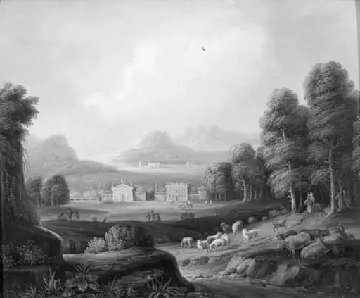 A Landscape with Villas in the Middle Distance and Mountains in the Background