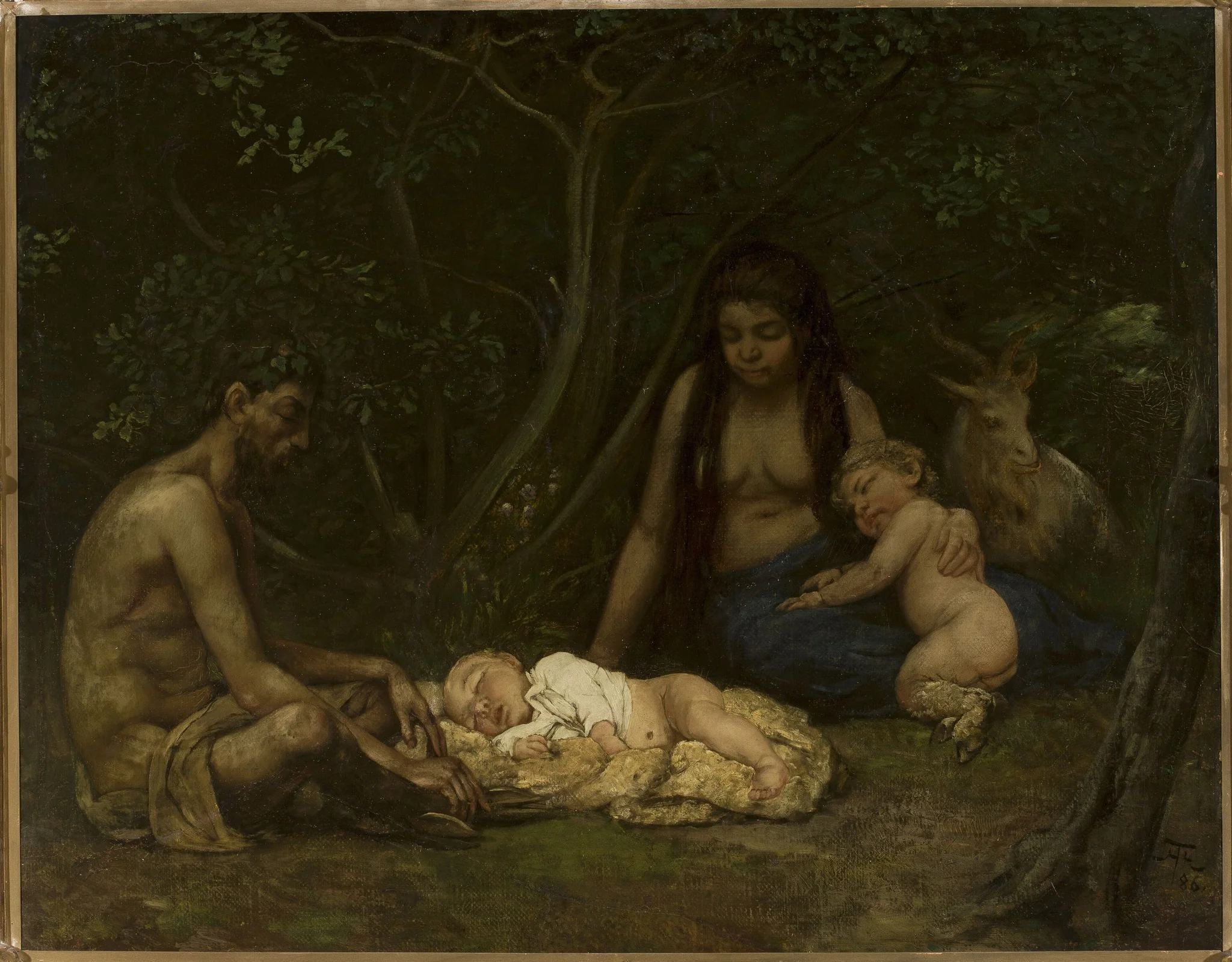 Satyr's family (bringing up of Zeus), by Hans Thoma, unspecified, 1894