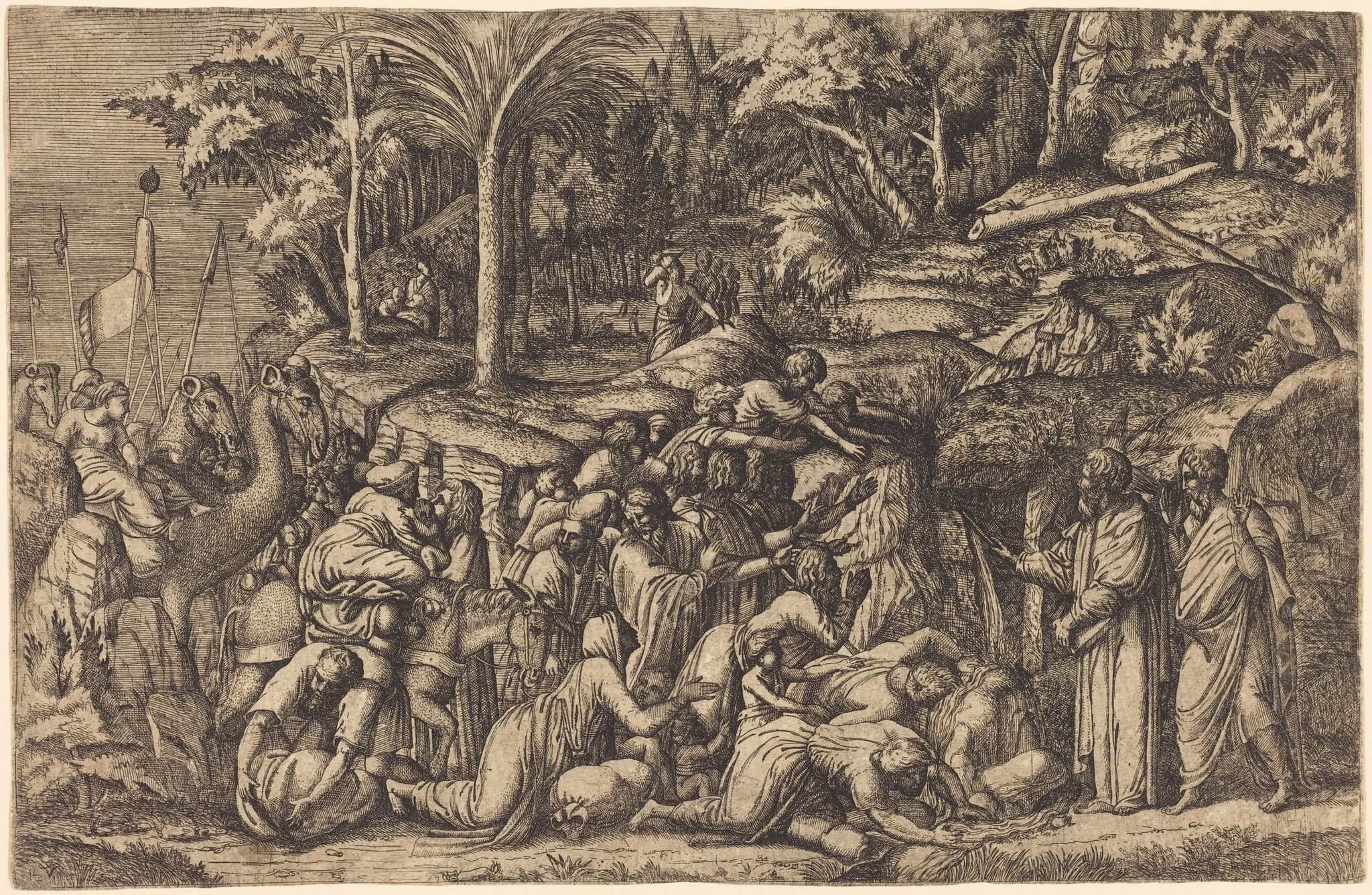 Moses Striking the Rock, by Master IV, ink, 1534