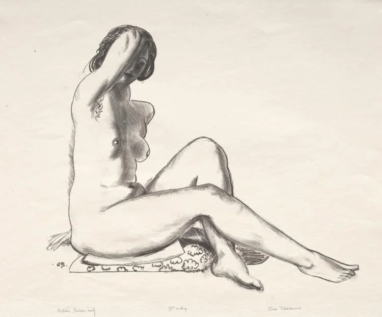Nude Study, Girl Sitting on a Flowered Cushion, by George Bellows, 1924