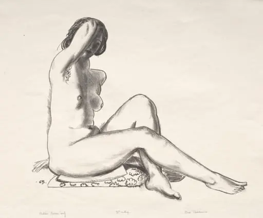 Nude Study, Girl Sitting on a Flowered Cushion