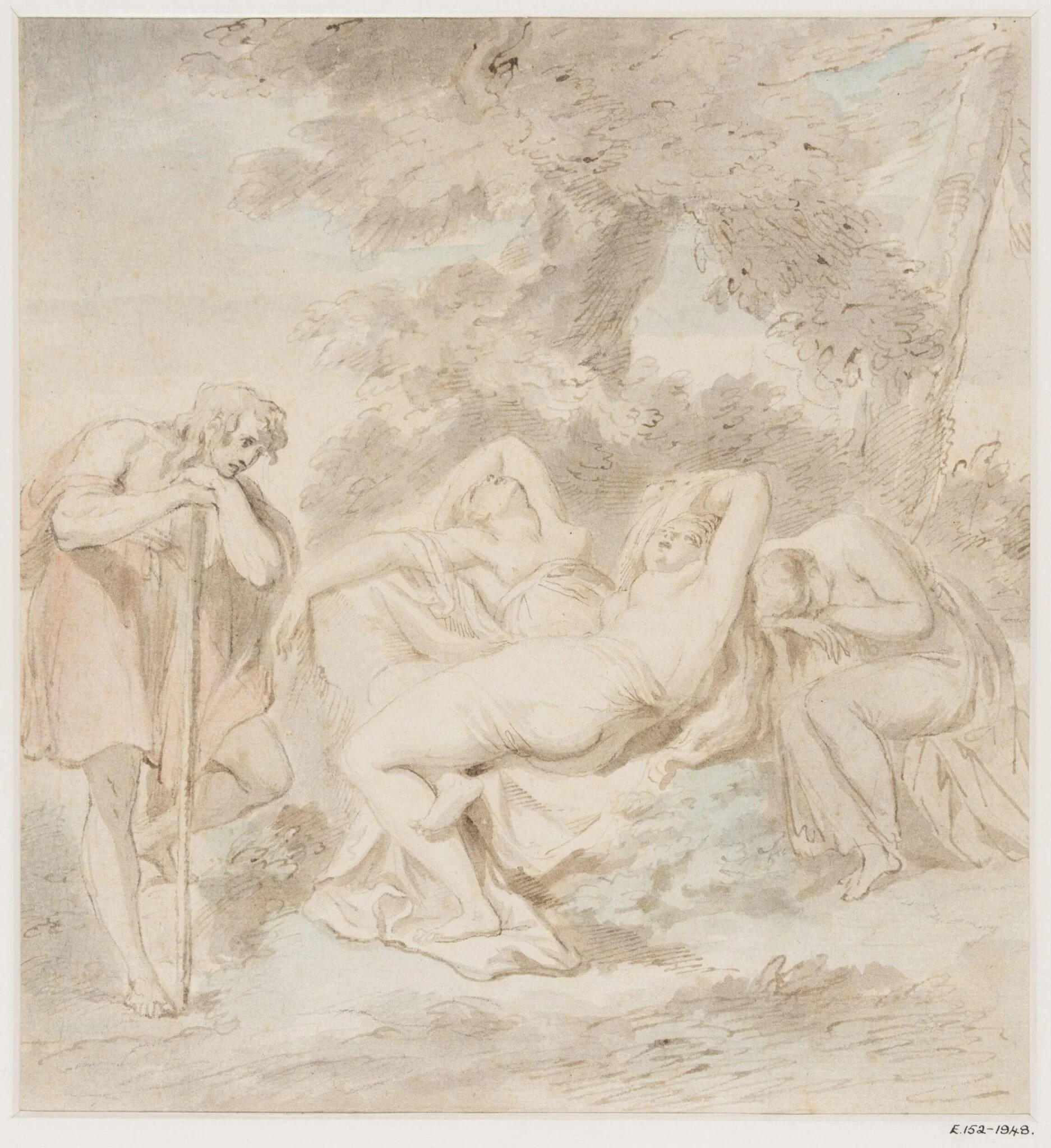 Cymon, Iphigeneia and two female attendants in a landscape., by Giovanni Battista Cipriani, 1803