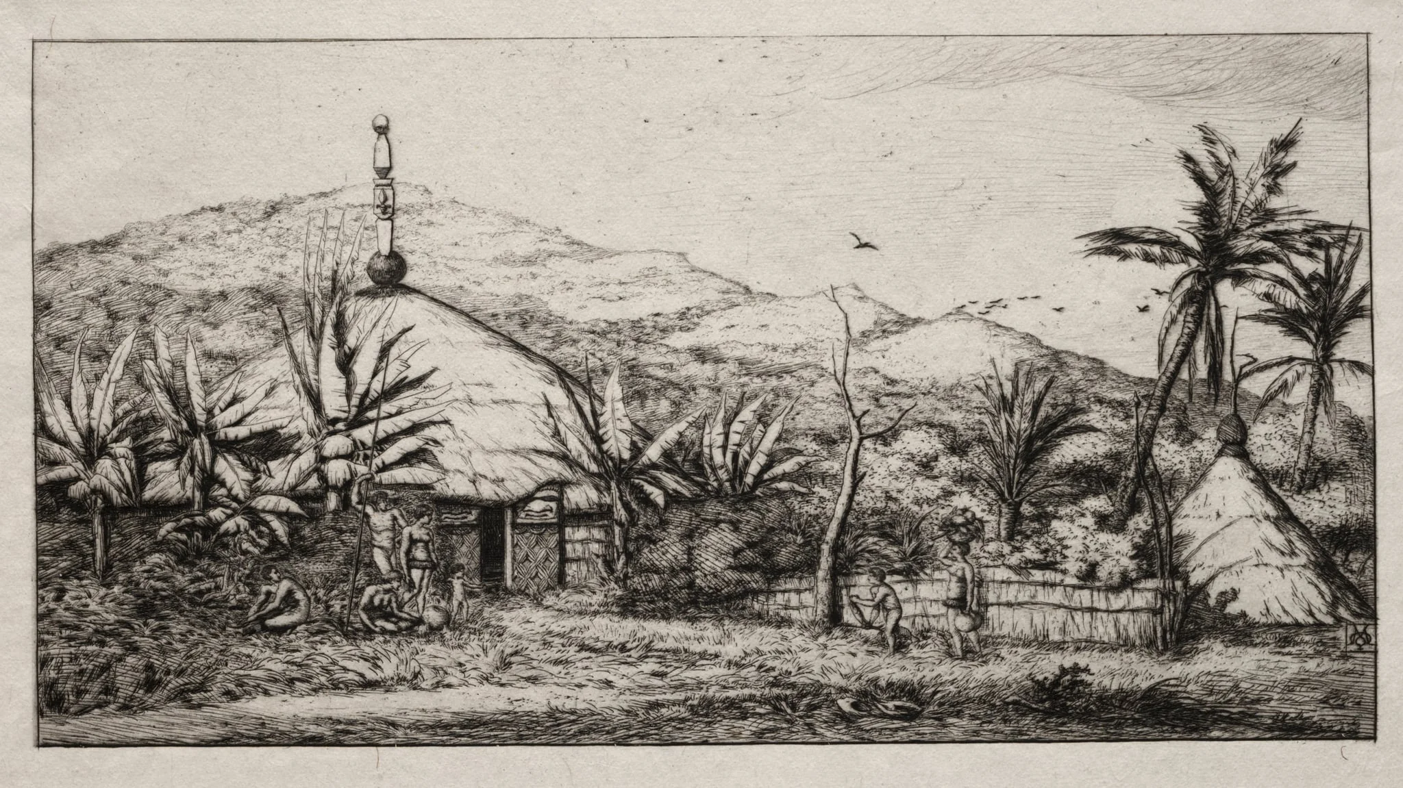 New Caledonia:  Large Native Hut on the Road from Balade to Puebo, 1845, by Charles Meryon, 1863