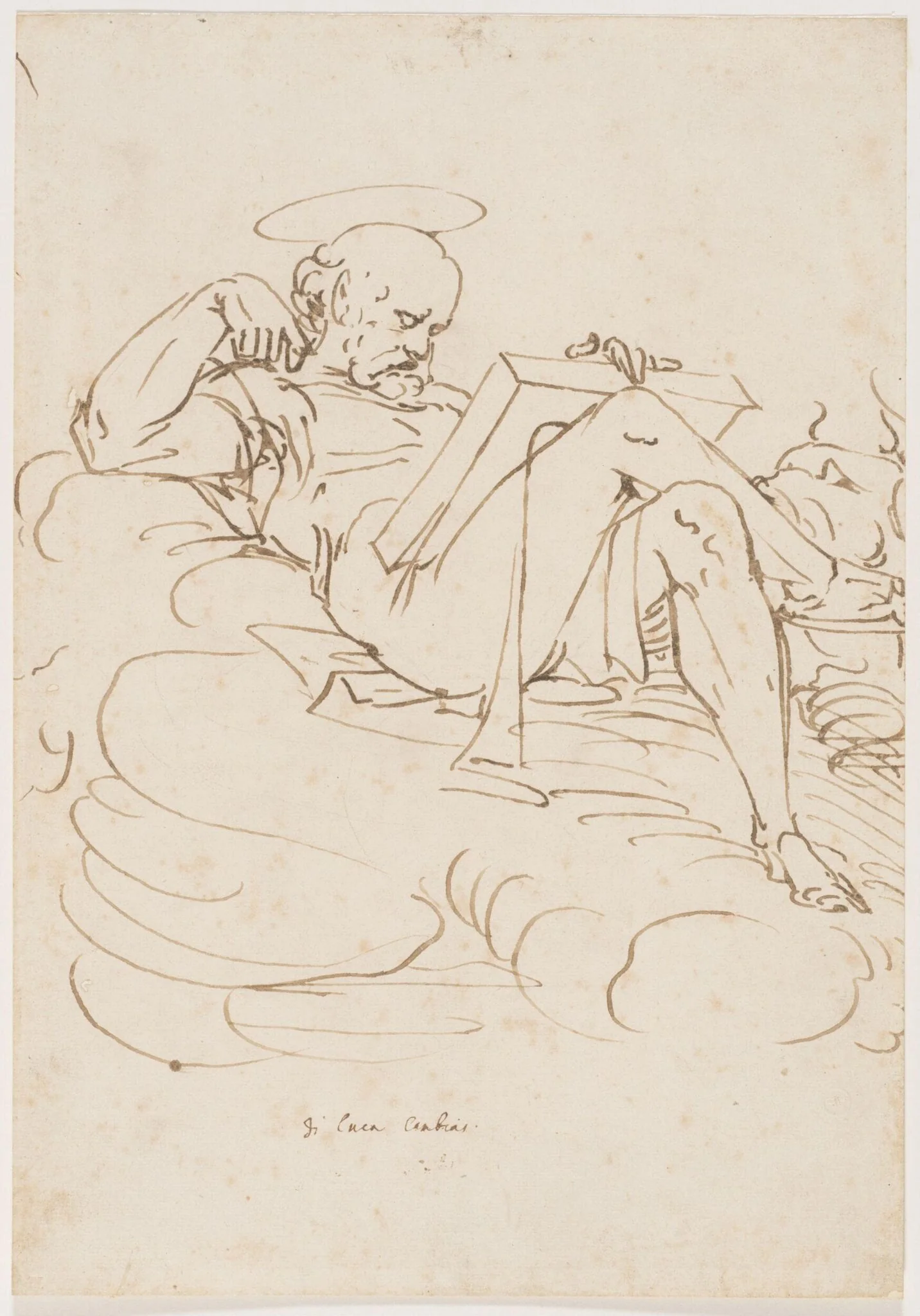 St. Luke reclining, with a book on his knees, by Luca Cambiaso, 1550
