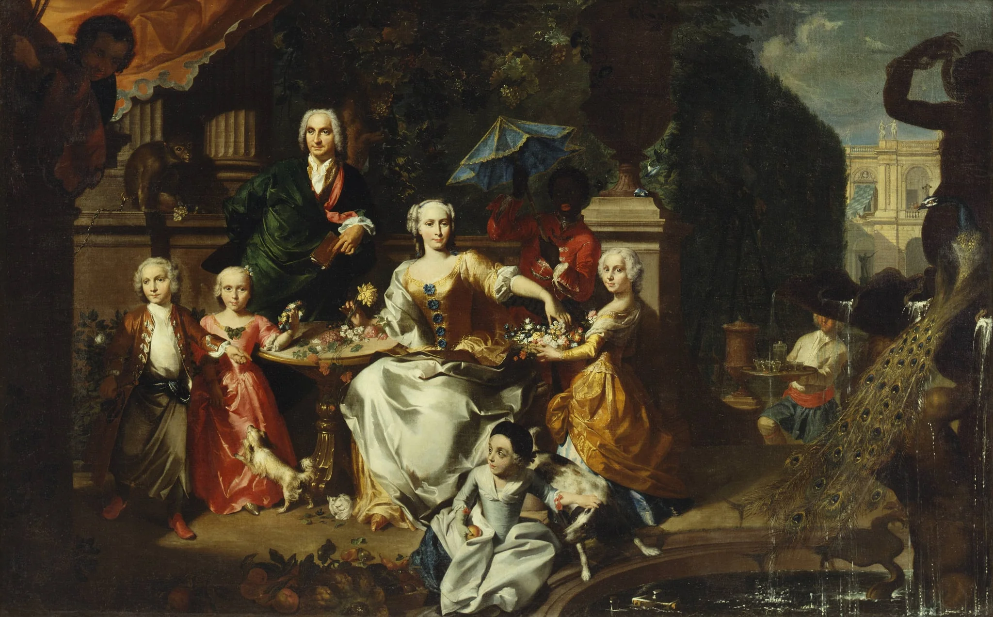 A Family Group on a Terrace in the Grounds of a Villa. Possibly the English Businessman George Jackson and his Family, by Unknown, 1737