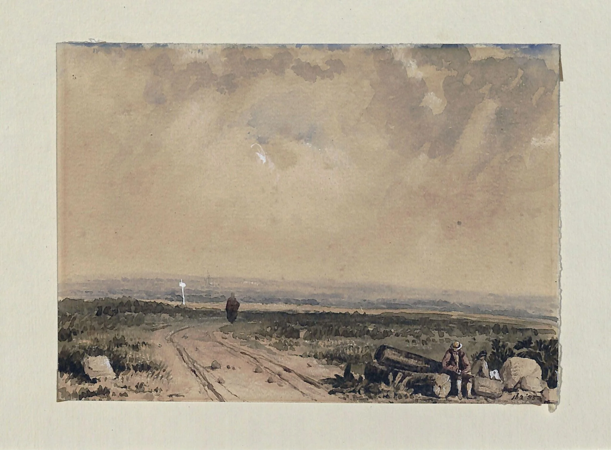 A heath traversed by a winding road, by Richard Parkes Bonington, watercolor, 1850