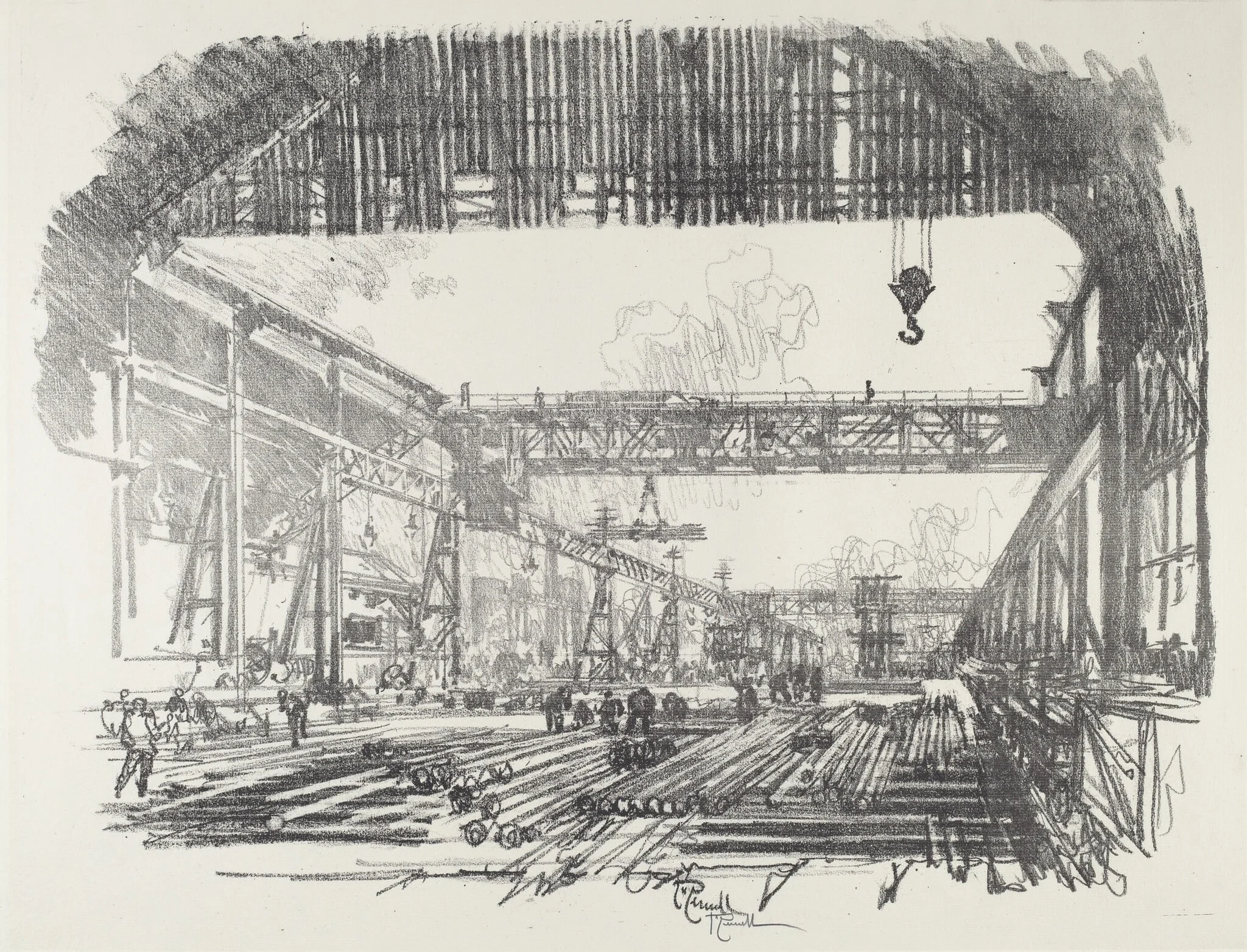 Steel Bars for Shells, by Joseph Pennell, ink, 1916