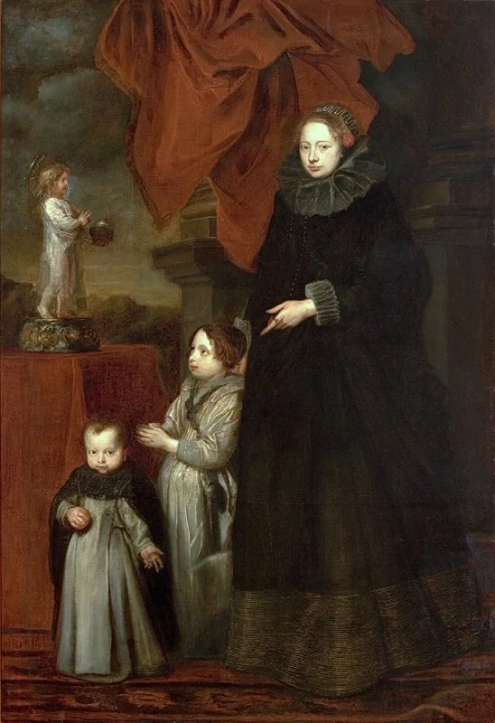 Portrait of Marquise Lomellini, with her children at prayer, by Anthony van Dyck, oil, 1623