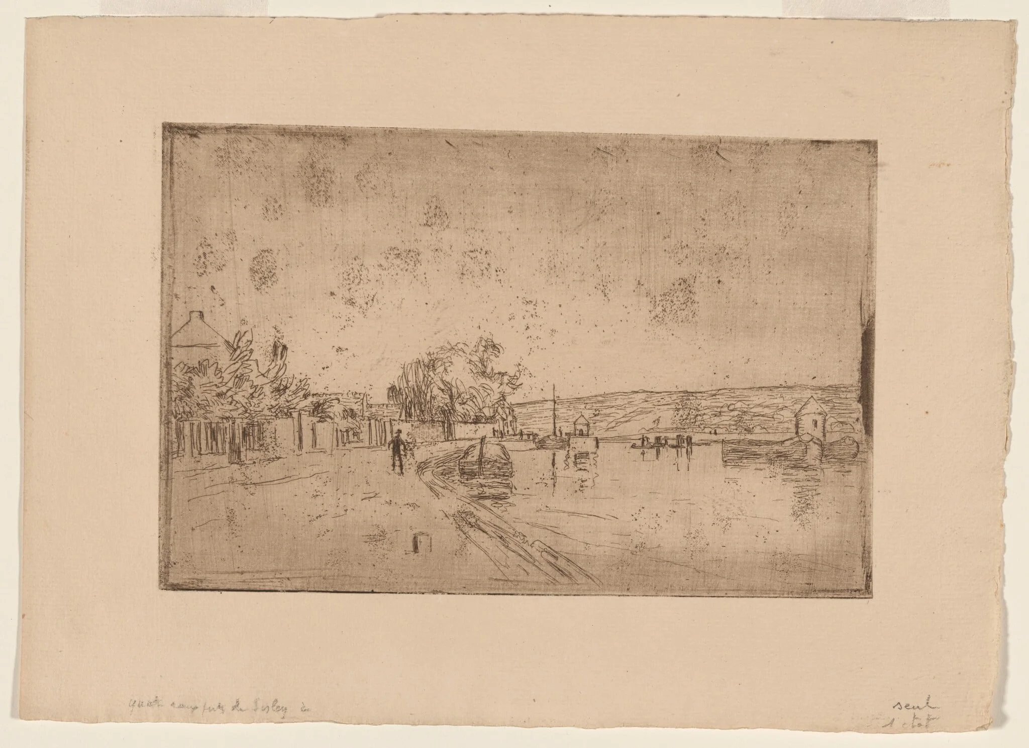 On the Banks of the Loing: The Canal Bank, by Alfred Sisley, ink, 1890