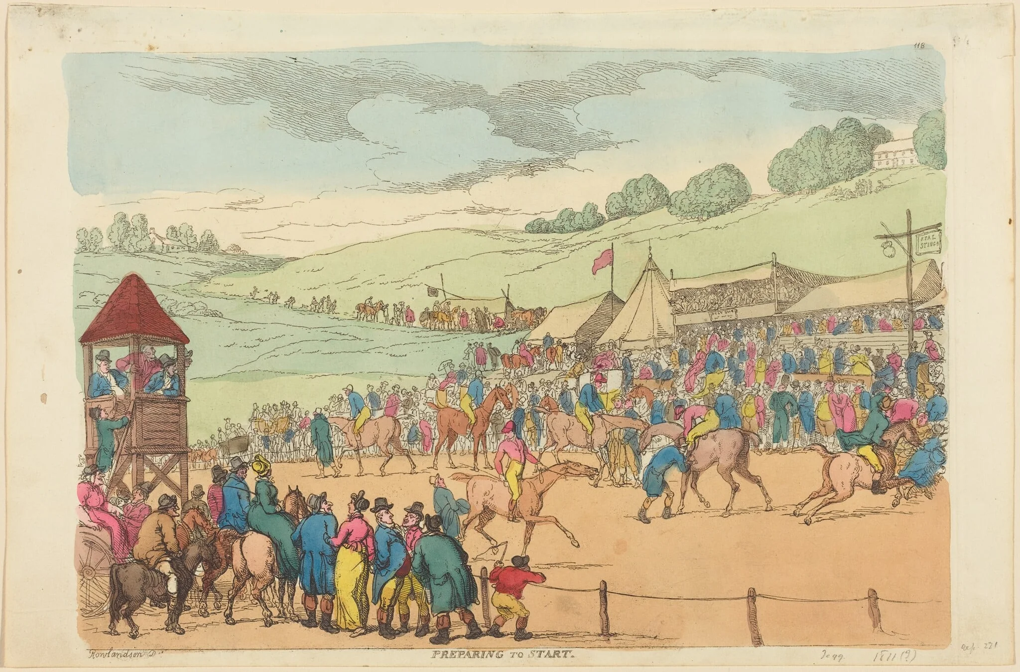 Preparing to Start, by Thomas Rowlandson, ink, 1811