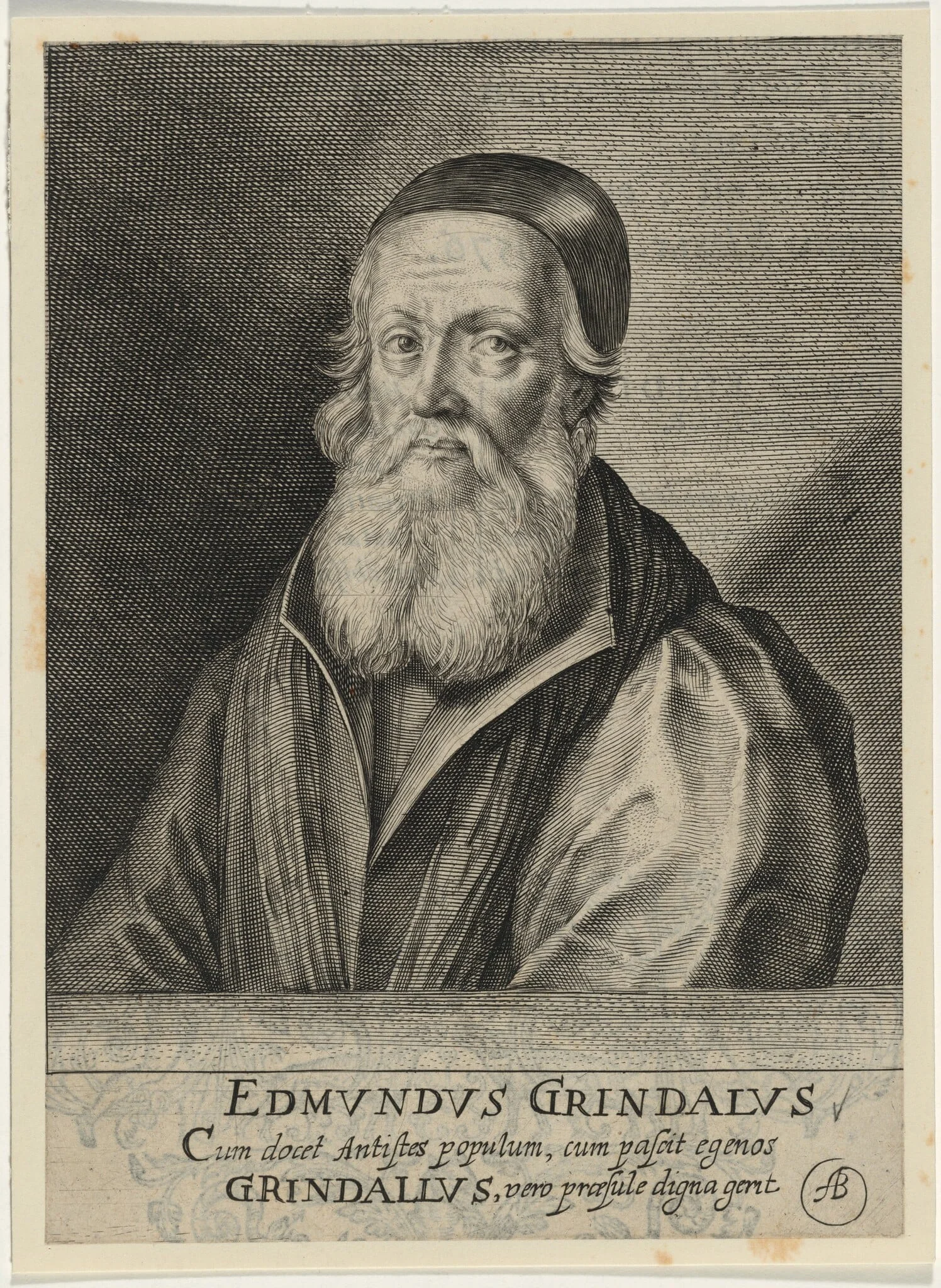 Edmund Grindal, Archbishop of Canterbury, by Willem de Passe, ink, 1620