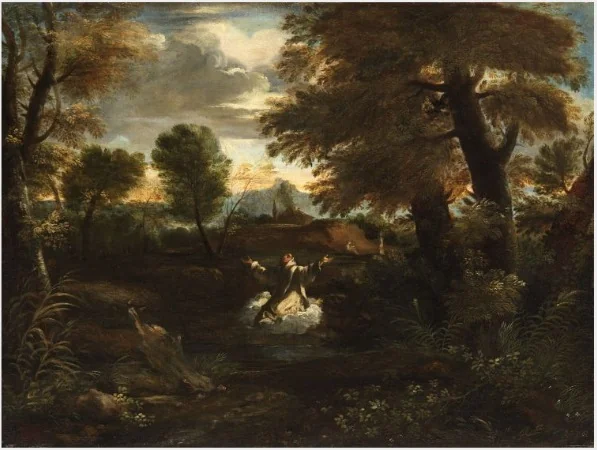 Landscape with Saint Bruno in Ecstasy, by Pier Francesco Mola, oil, 1649