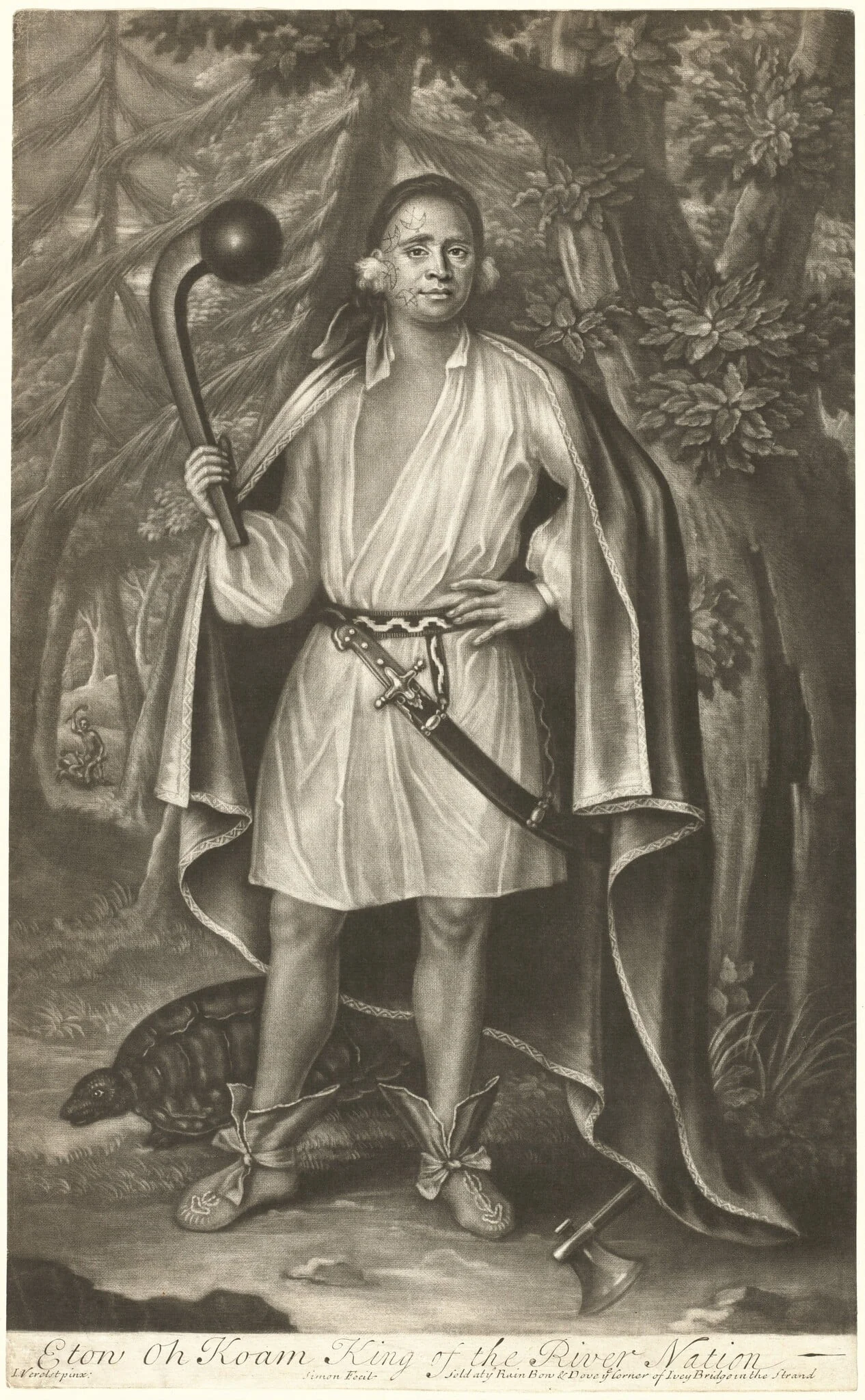 Etow Oh Koam, King of the River Nation, by John Simon, ink, 1710