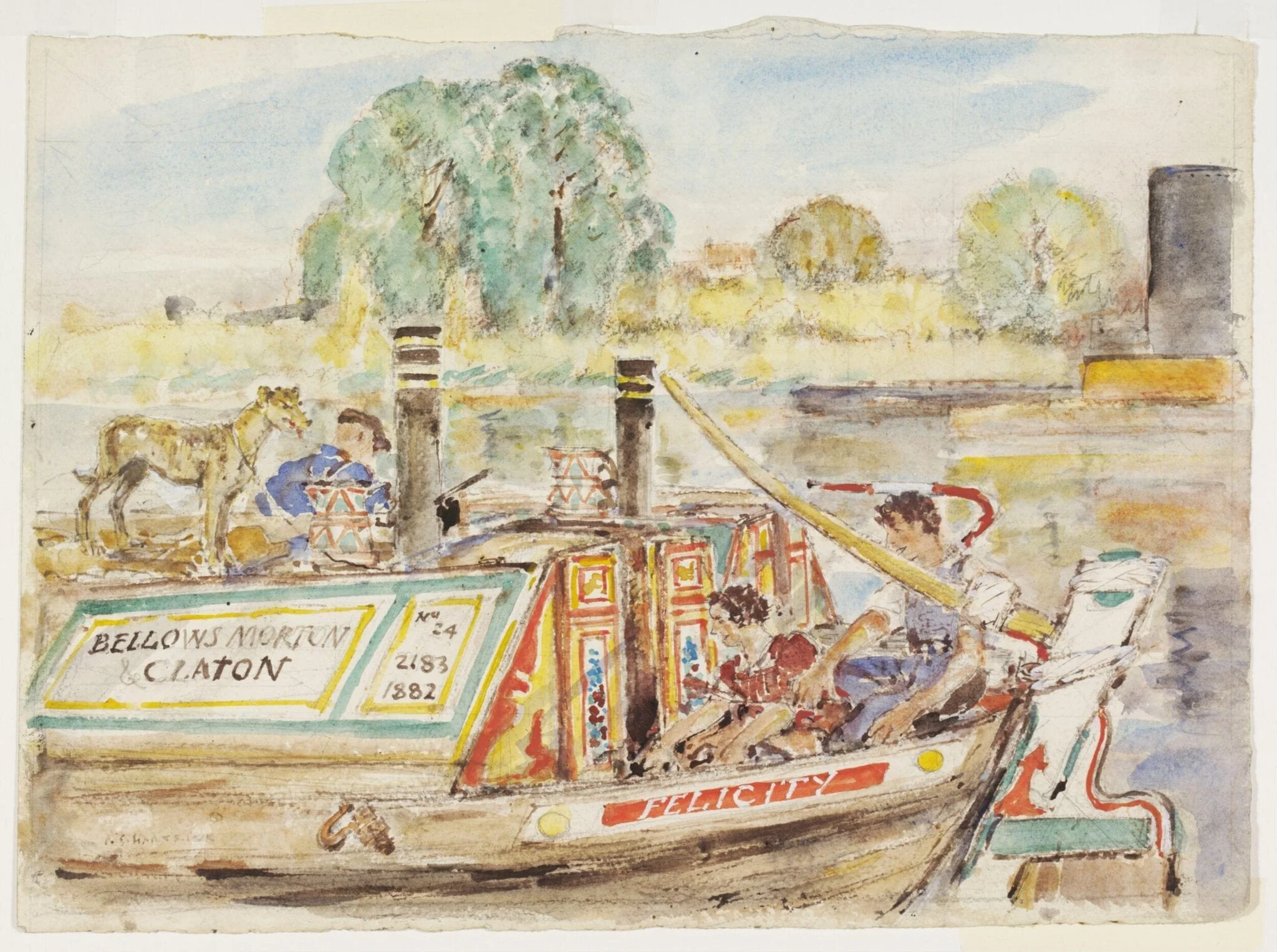 Canal Barge at Brentford, by Archibald Standish Hartrick, watercolor, 1940
