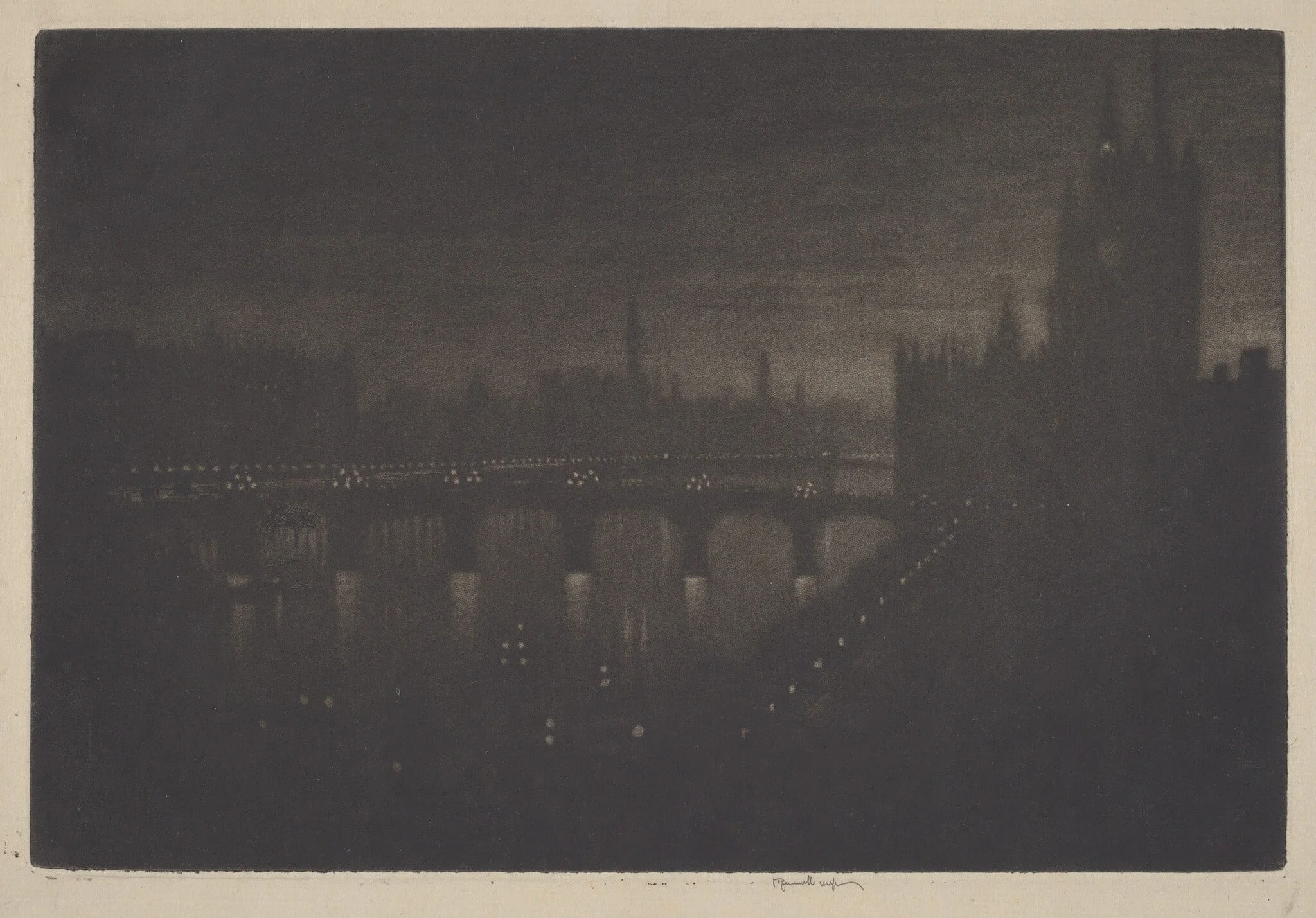 Westminster, Evening, by Joseph Pennell, ink, 1909