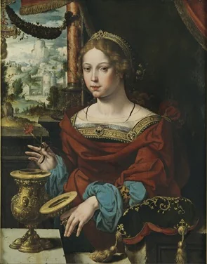 De H. Maria Magdalena met zalfpot en bloemen, by Unknown, oil, 1532