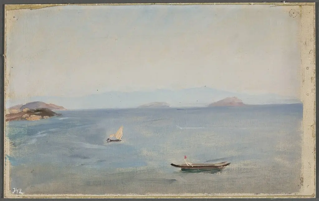 View of the mountainous seaside. From the journey to Constantinople