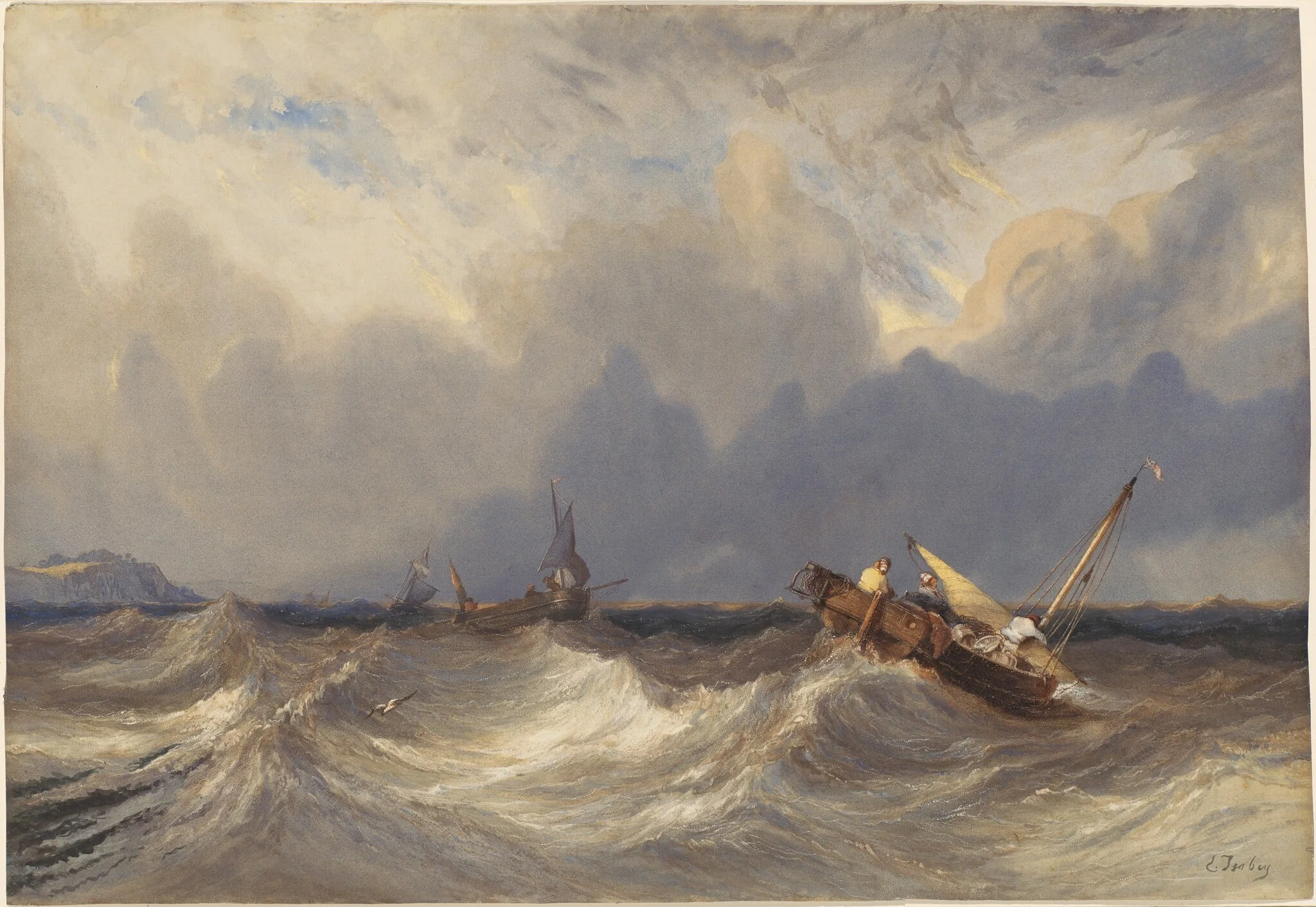 Fishing Boats Tossed before a Storm