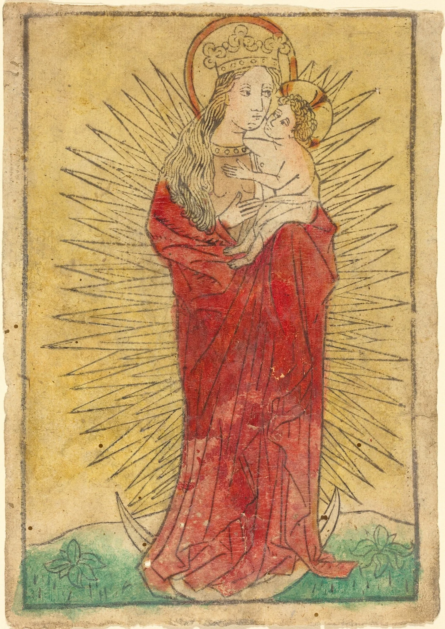 Madonna and Child in a Glory Standing on a Crescent Moon, by German 15th Century, ink, 1455