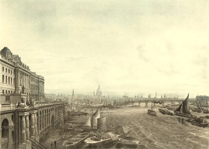 A South View of Somerset House, from Waterloo Bridge, by Unknown, unspecified, 1817