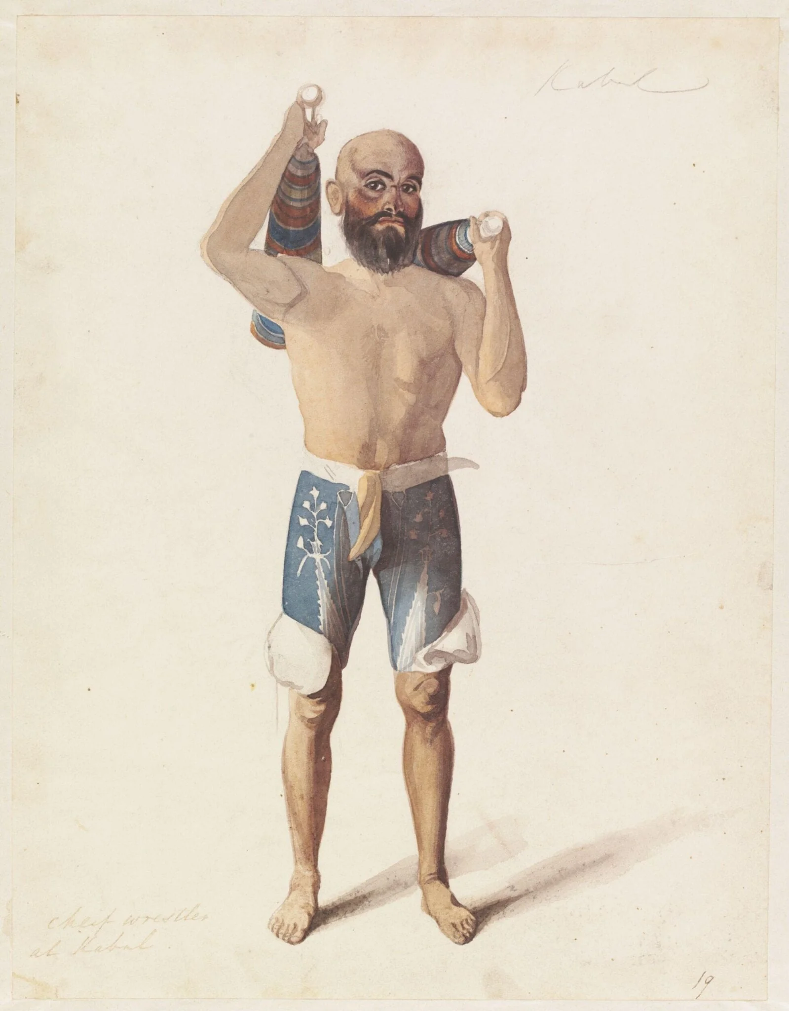Cheif [sic]wrestler at Kabul, by Godfrey Thomas Vigne, watercolor, 1836